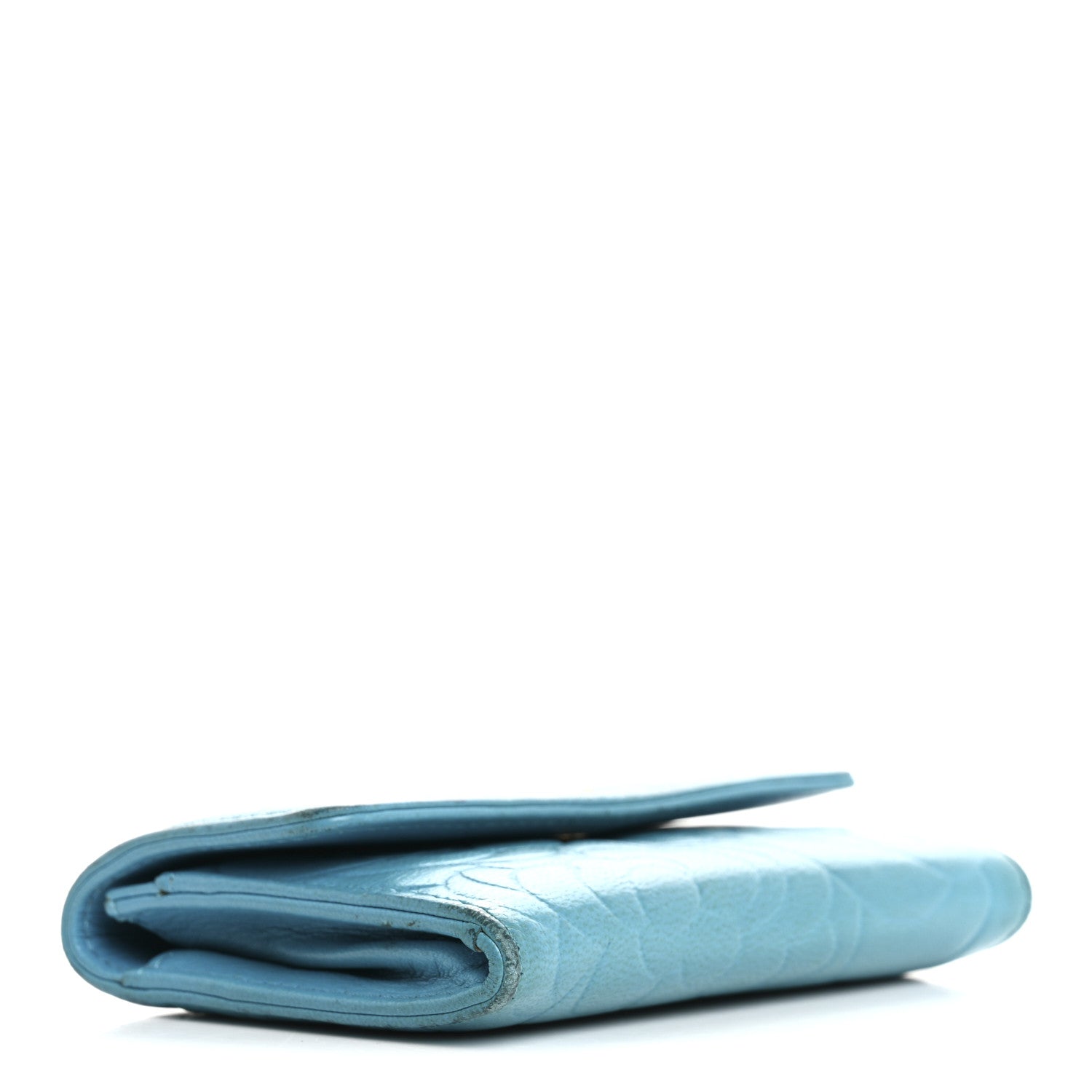 Lambskin Camellia Embossed Flap Card Holder Blue