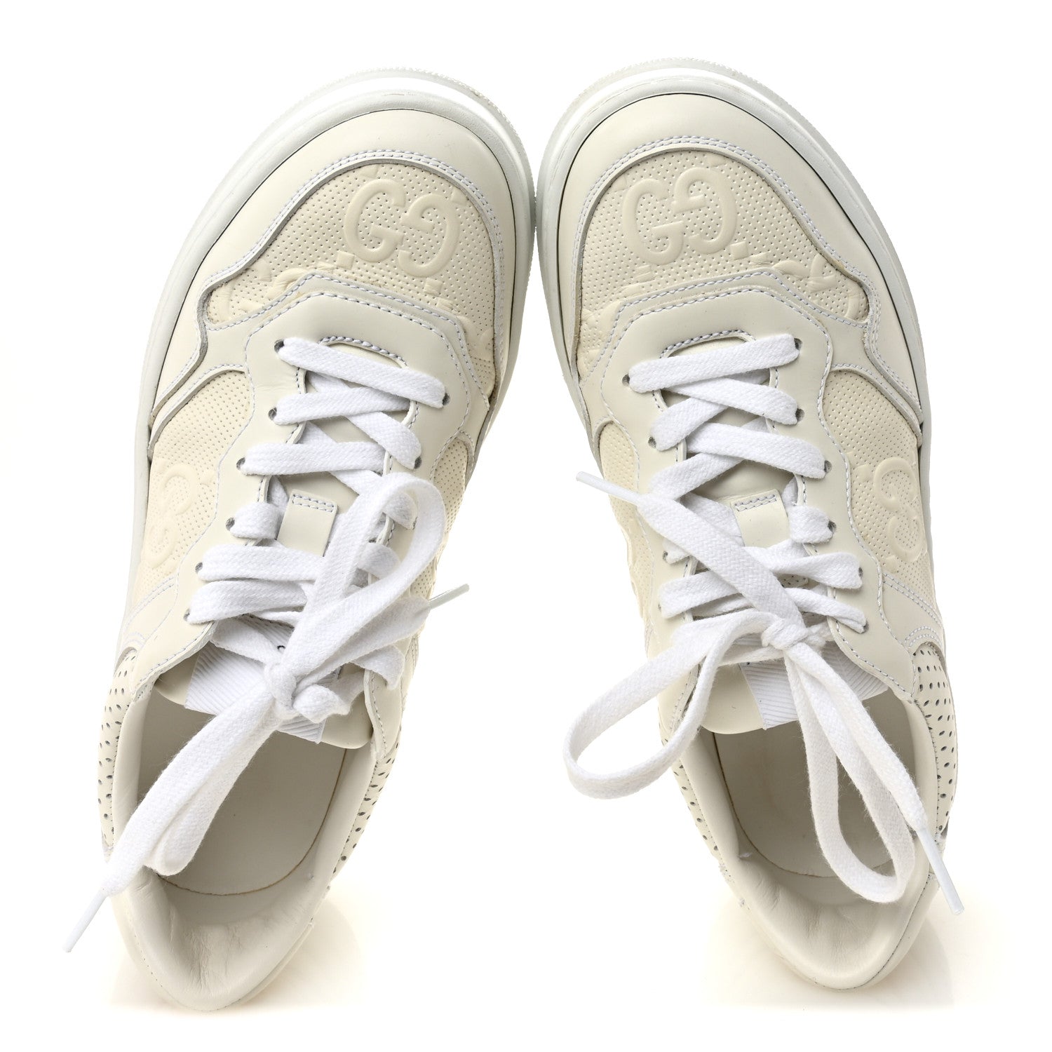 Calfskin GG Tennis Embossed Perforated Womens Platform 55mm Sneakers 37 Great White