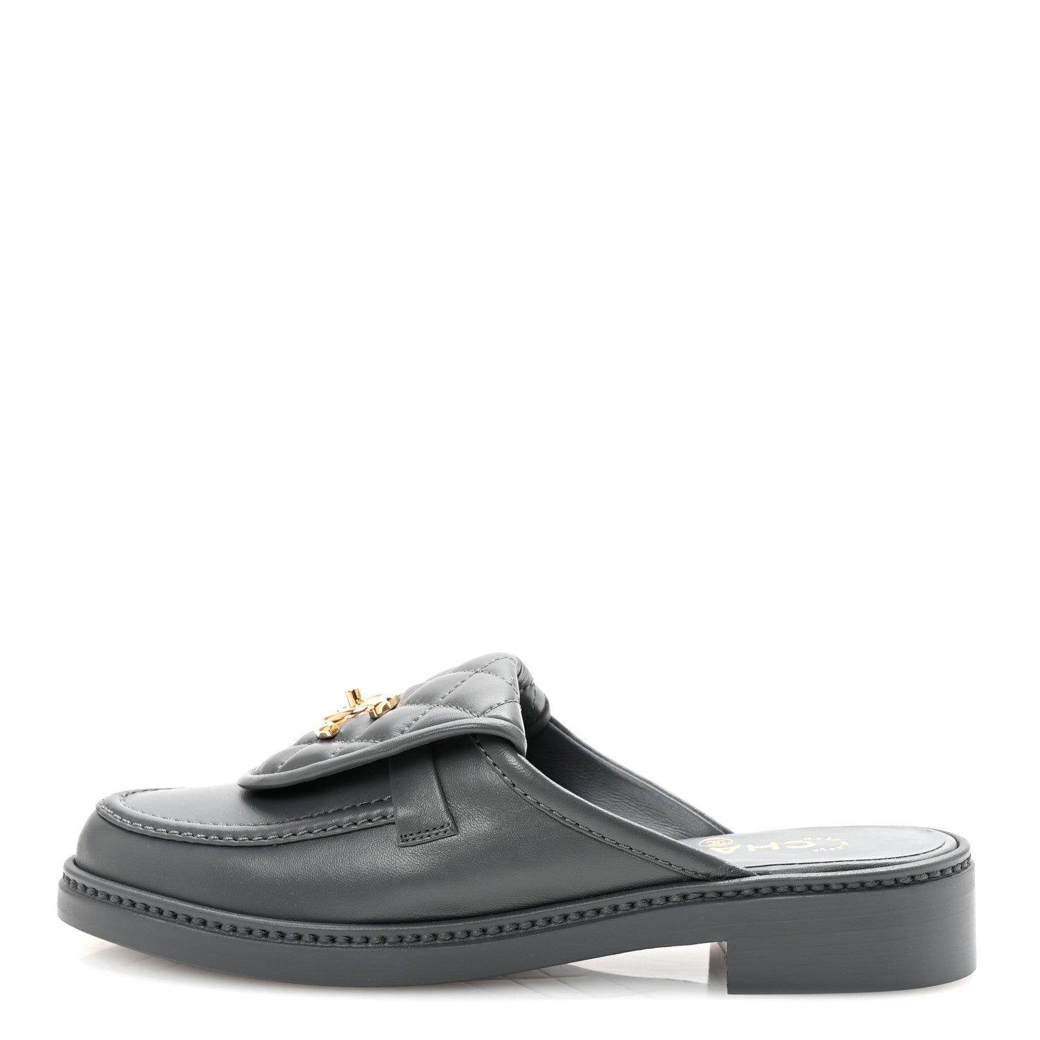 Lambskin Quilted CC Turnlock Mules 37 Dark Gray