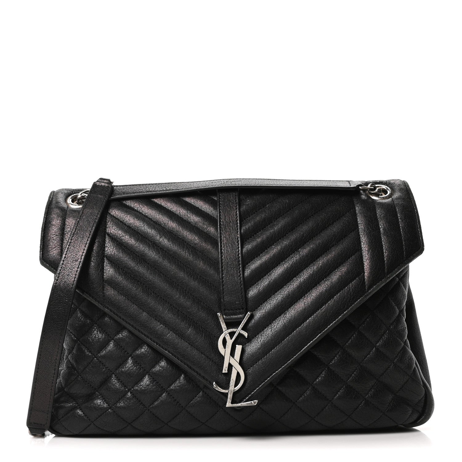 Calfskin Mixed Matelasse Triquilt Large Monogram Satchel Black