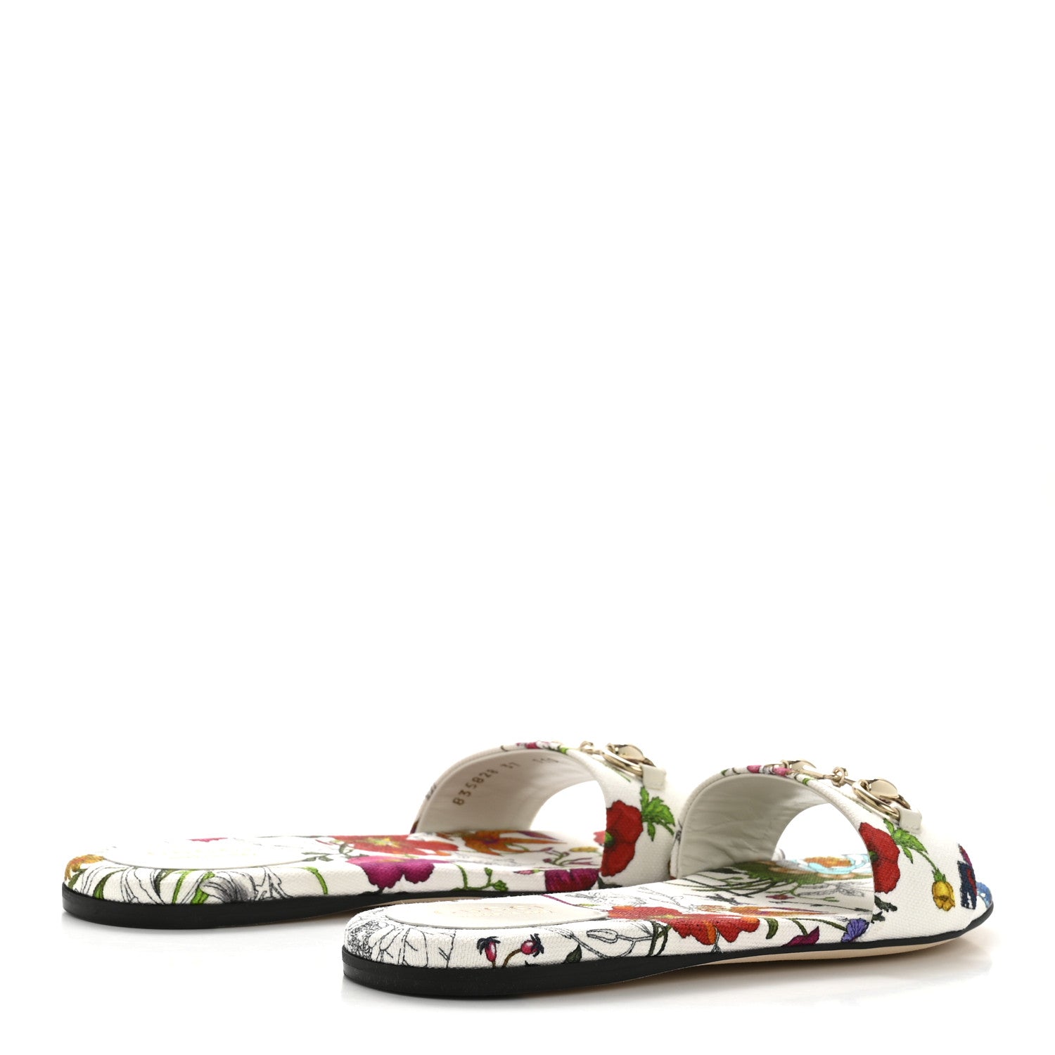 Canvas Flora Print Horsebit Slide Sandals 37 White