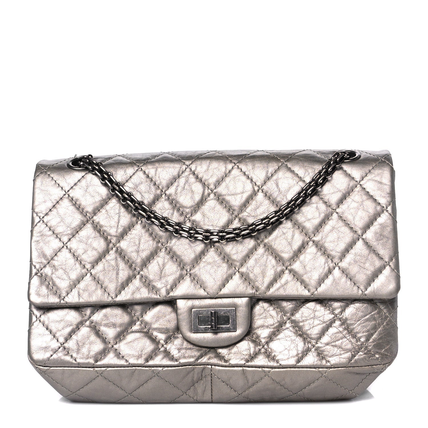 Metallic Aged Calfskin Quilted Accordion 2.55 Reissue Flap Silver