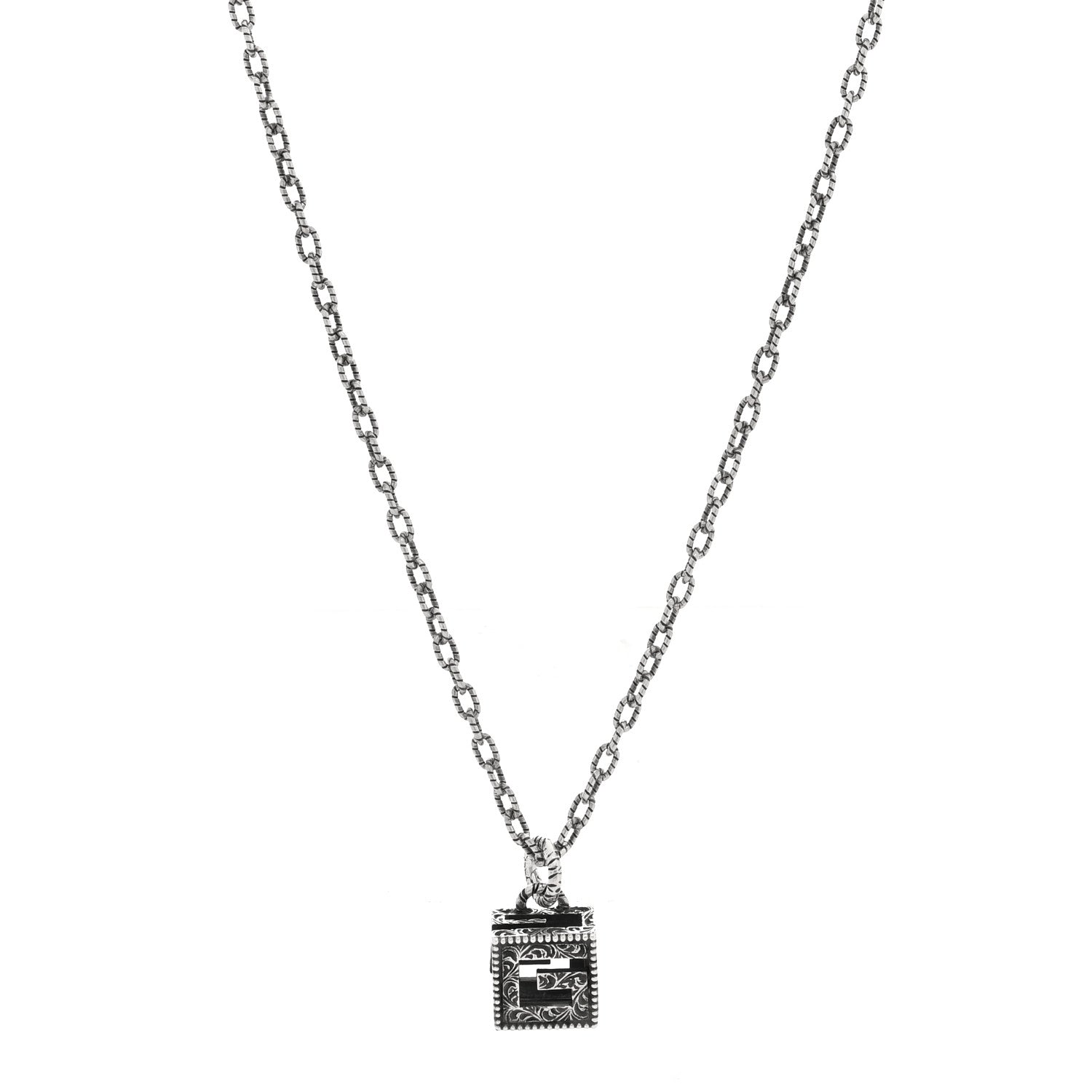 Sterling Silver Textured Square G Pendant Necklace