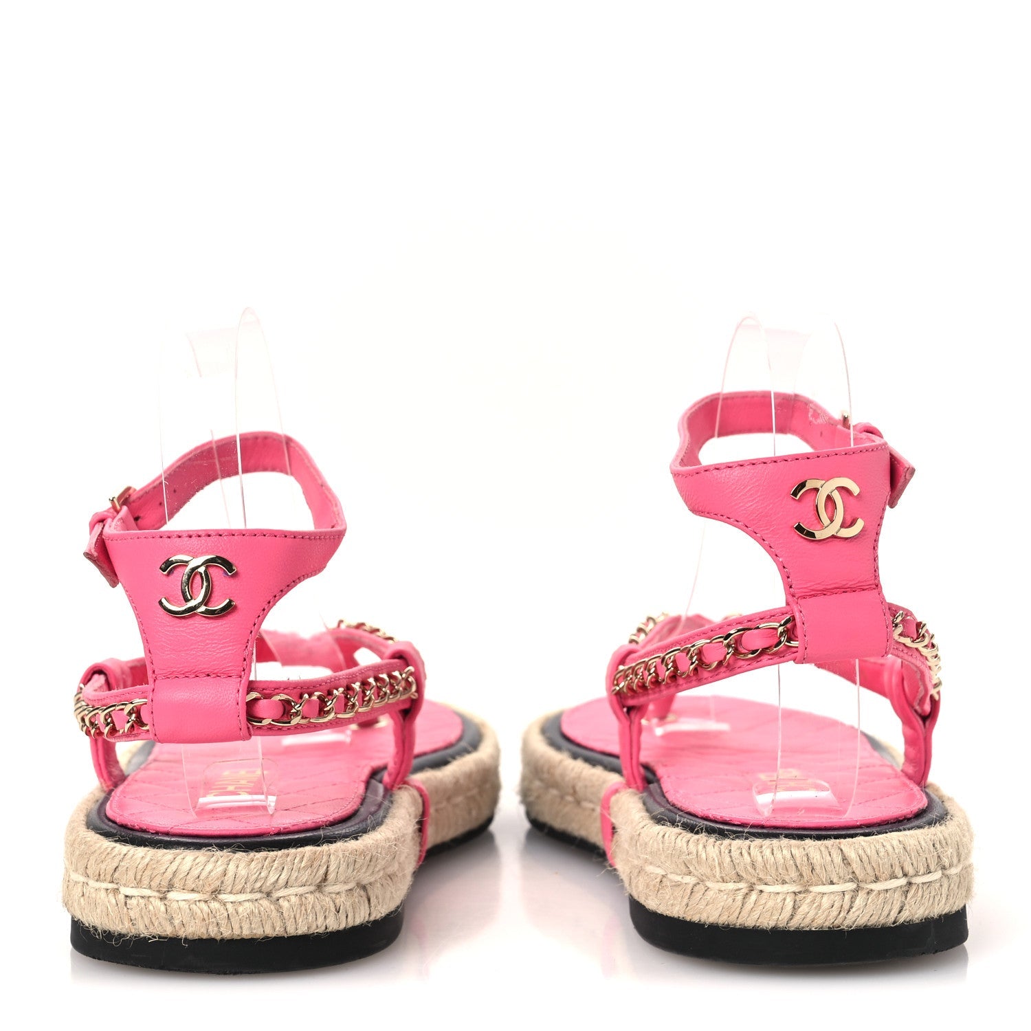Lambskin Chain CC Thong Espadrille Sandals 39 Pink
