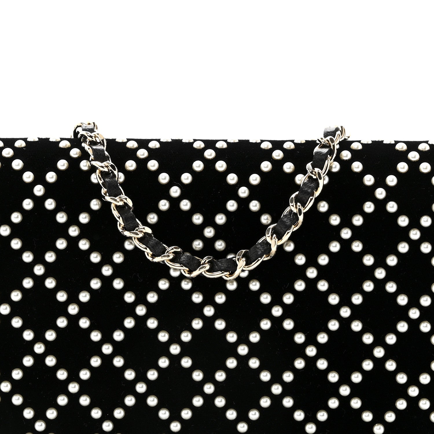 Velvet Pearl Diamond Embellished Wallet On Chain WOC Black