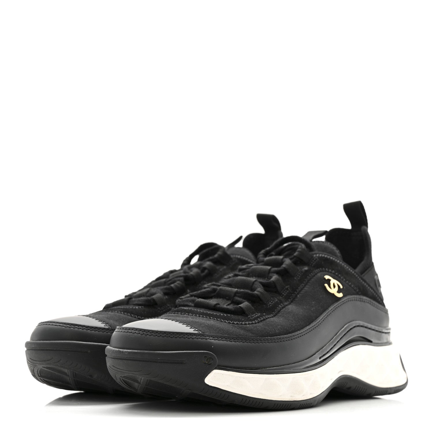 Velvet Calfskin Mixed Fibers CC Sneakers 39.5 Black