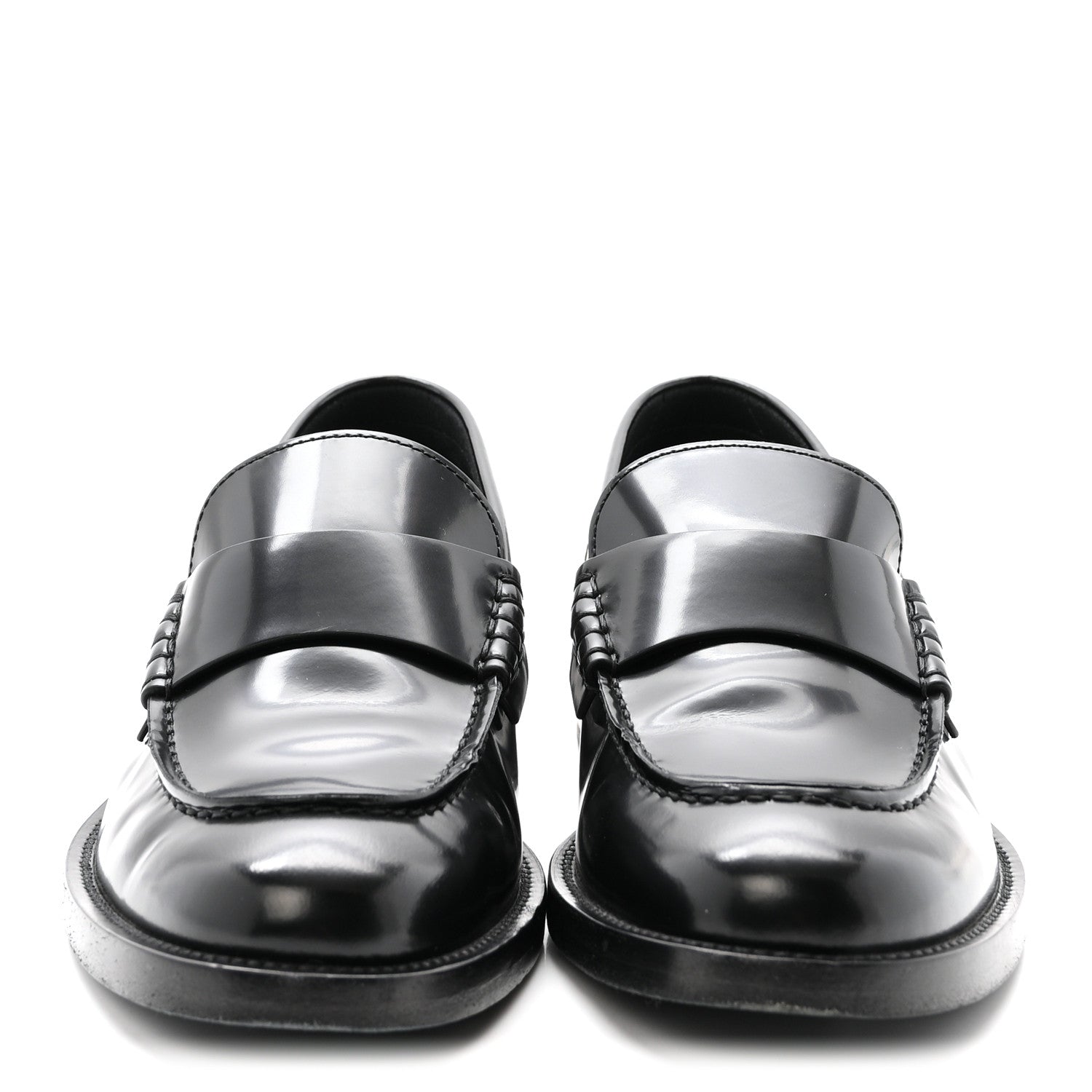 Shiny Calfskin Logo Loafers 37.5 Black