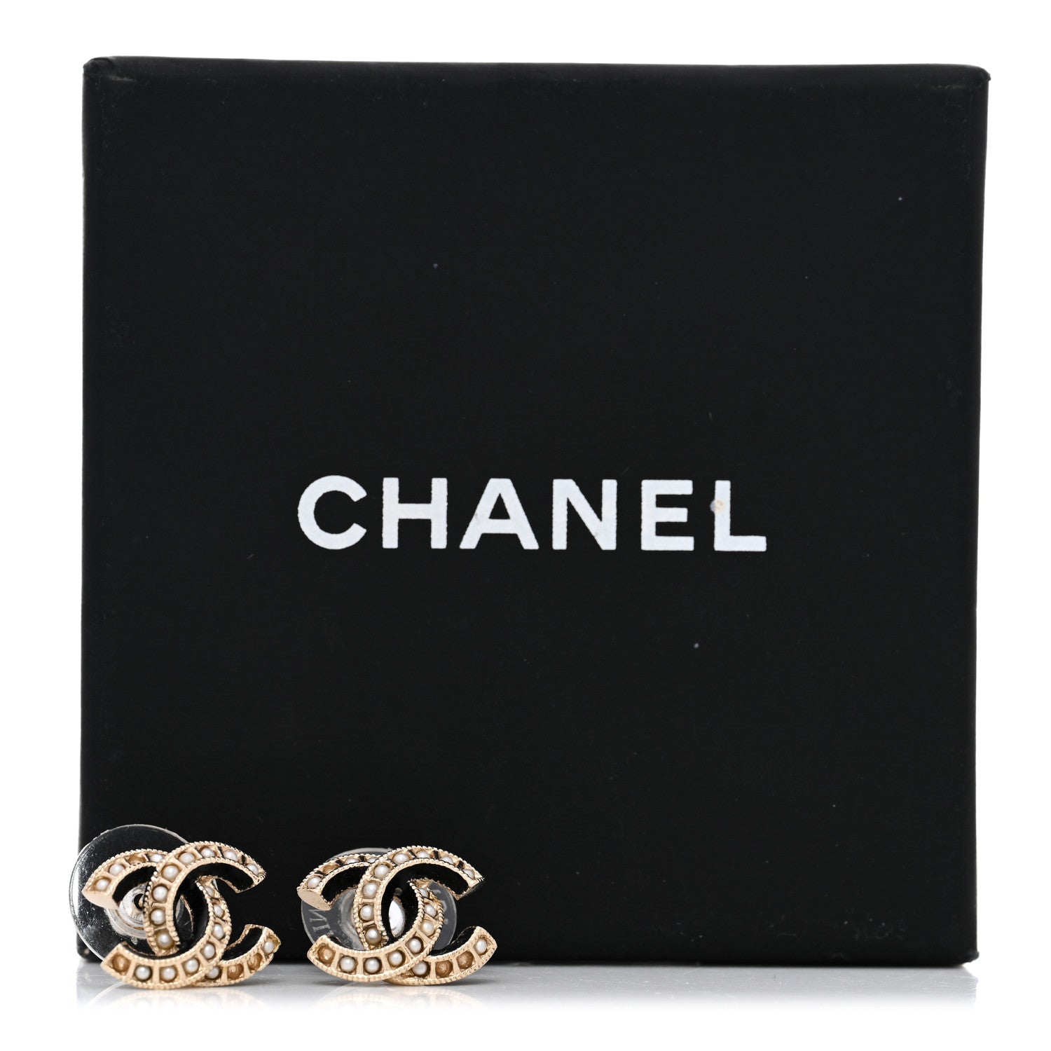 Metal Pearl Enamel CC Earrings Gold Black