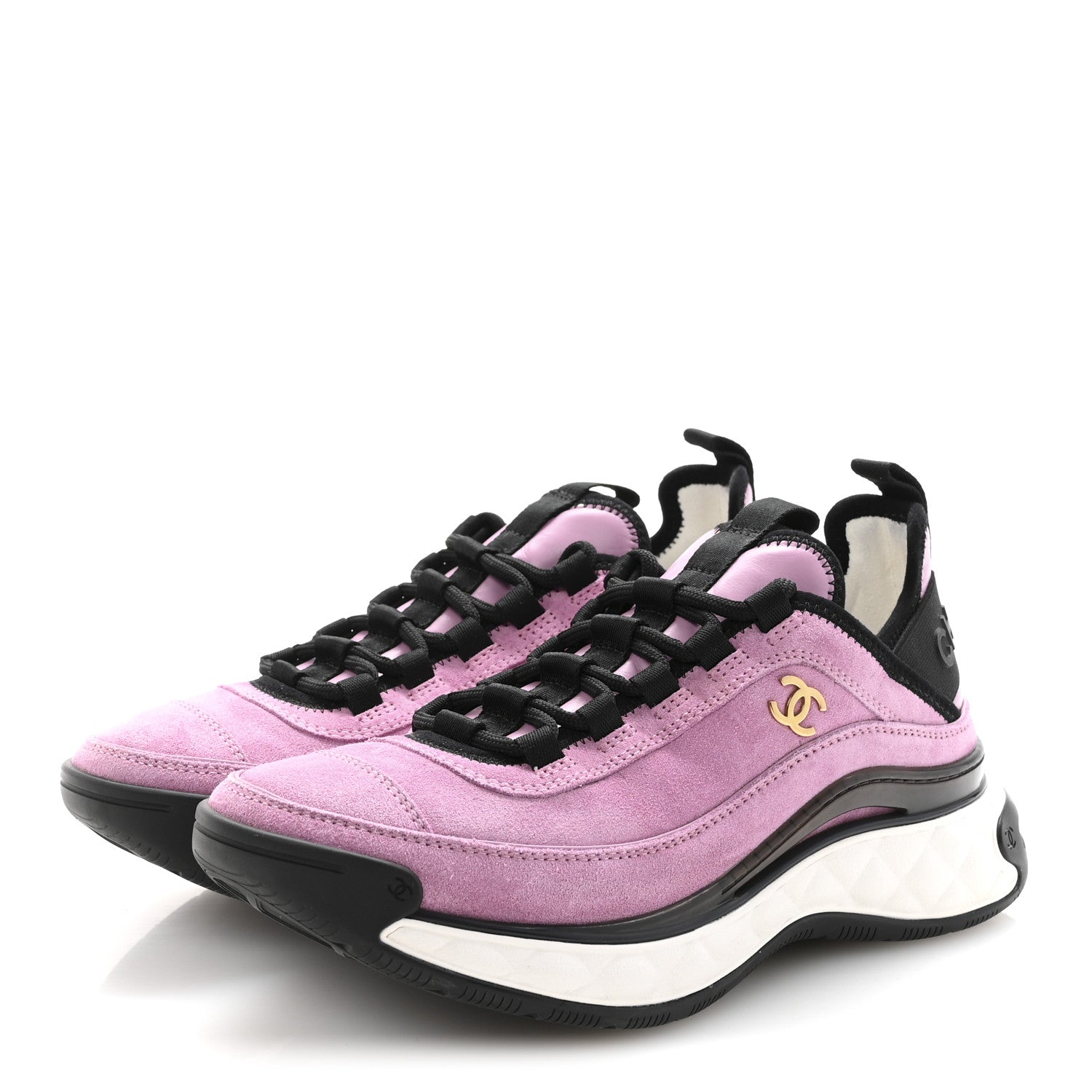 Suede Calfskin Nylon Grosgrain CC Sneakers 36.5 Dark Pink