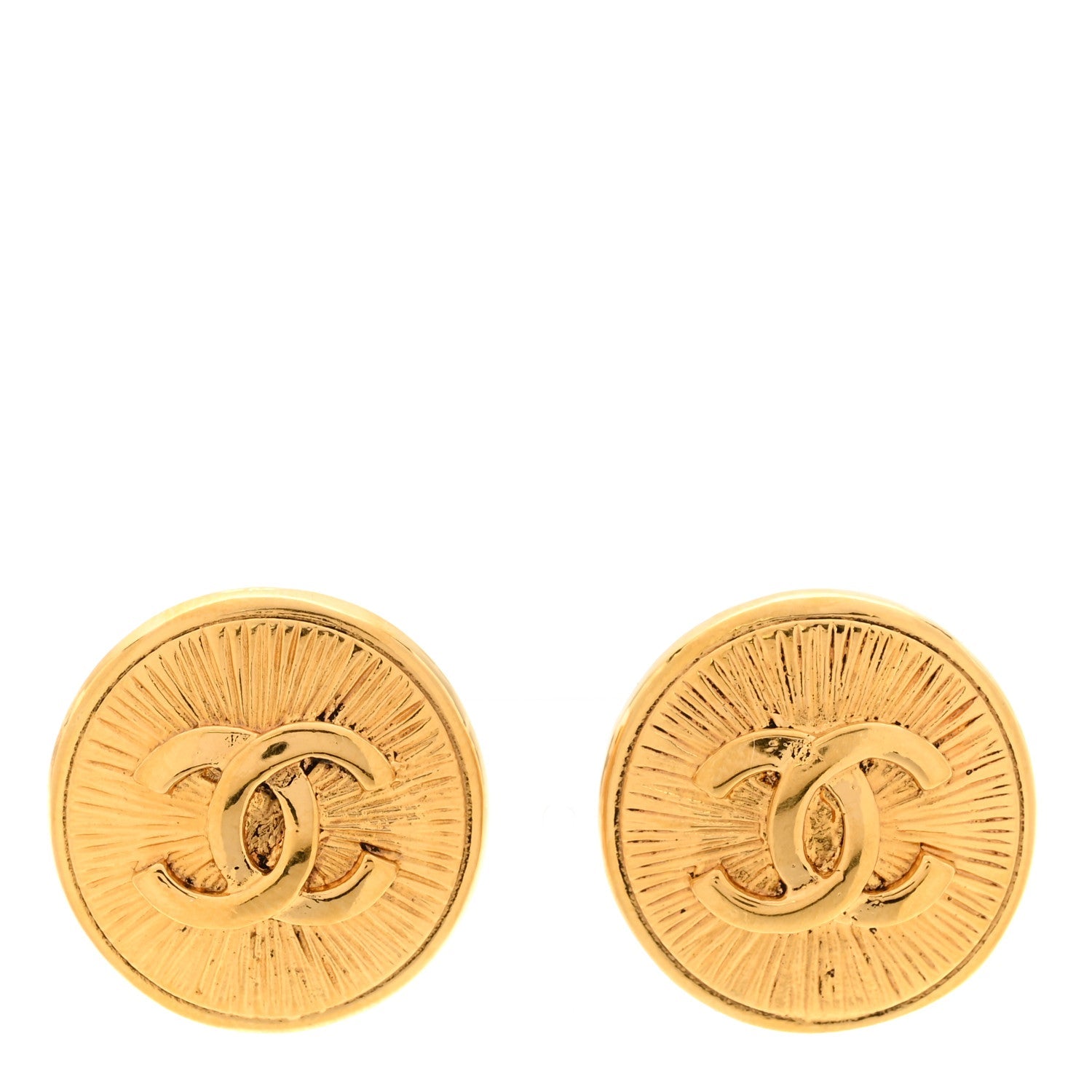 CC Button Clip On Earrings Gold