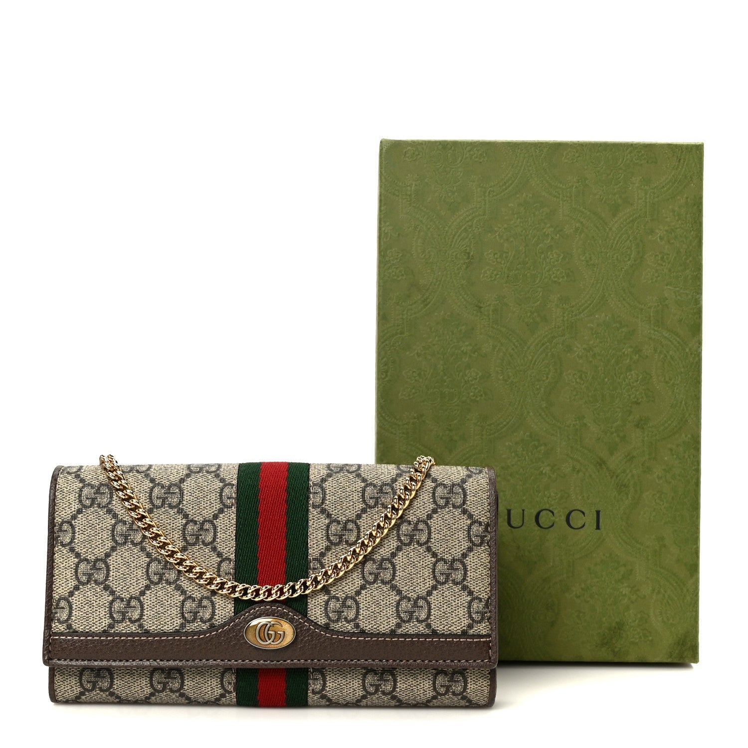 GG Supreme Monogram Web Ophidia Wallet On Chain Brown