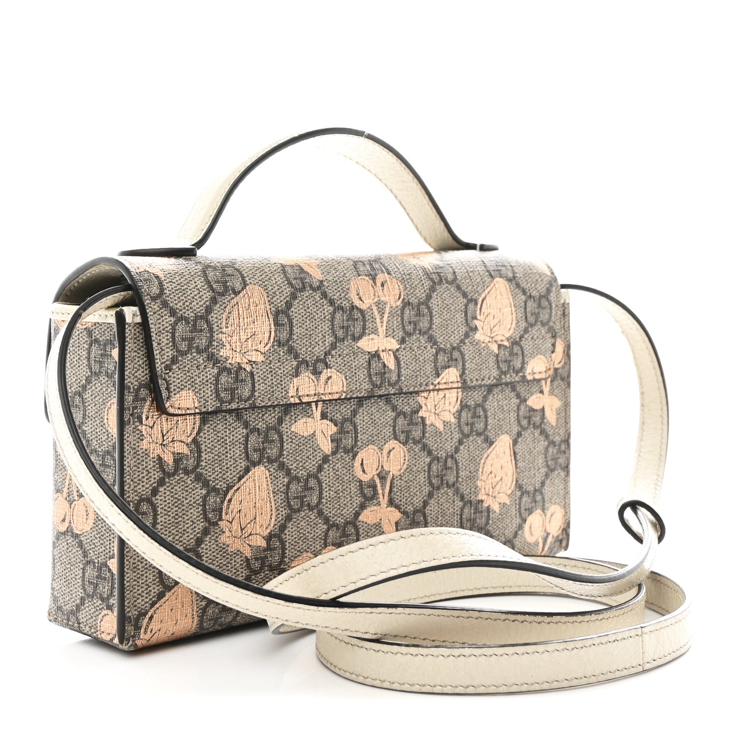 GG Supreme Monogram Berry Textured Dollar Calfskin Mini Padlock Top Handle Shoulder Bag Beige Ebony Light Copper Mystic White