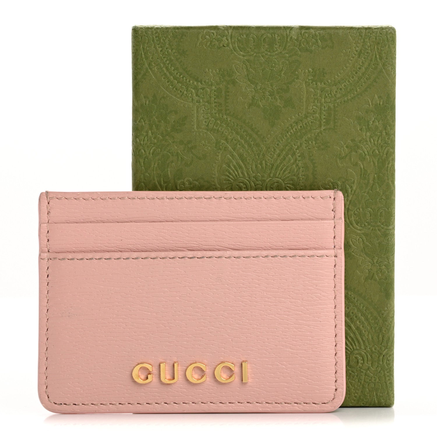 Calfskin Script Card Holder Light Pink