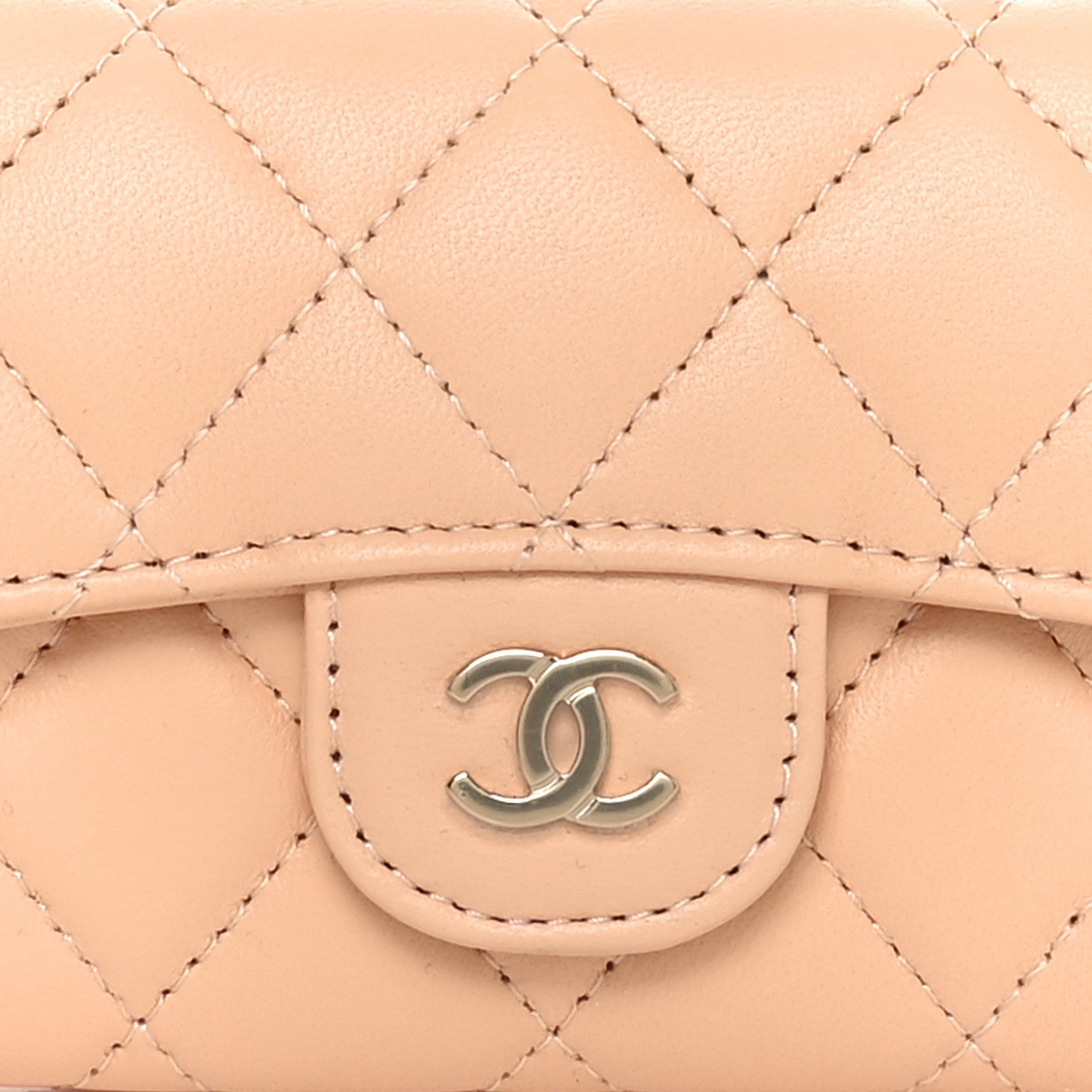 Lambskin Quilted Flap Card Holder Wallet Beige