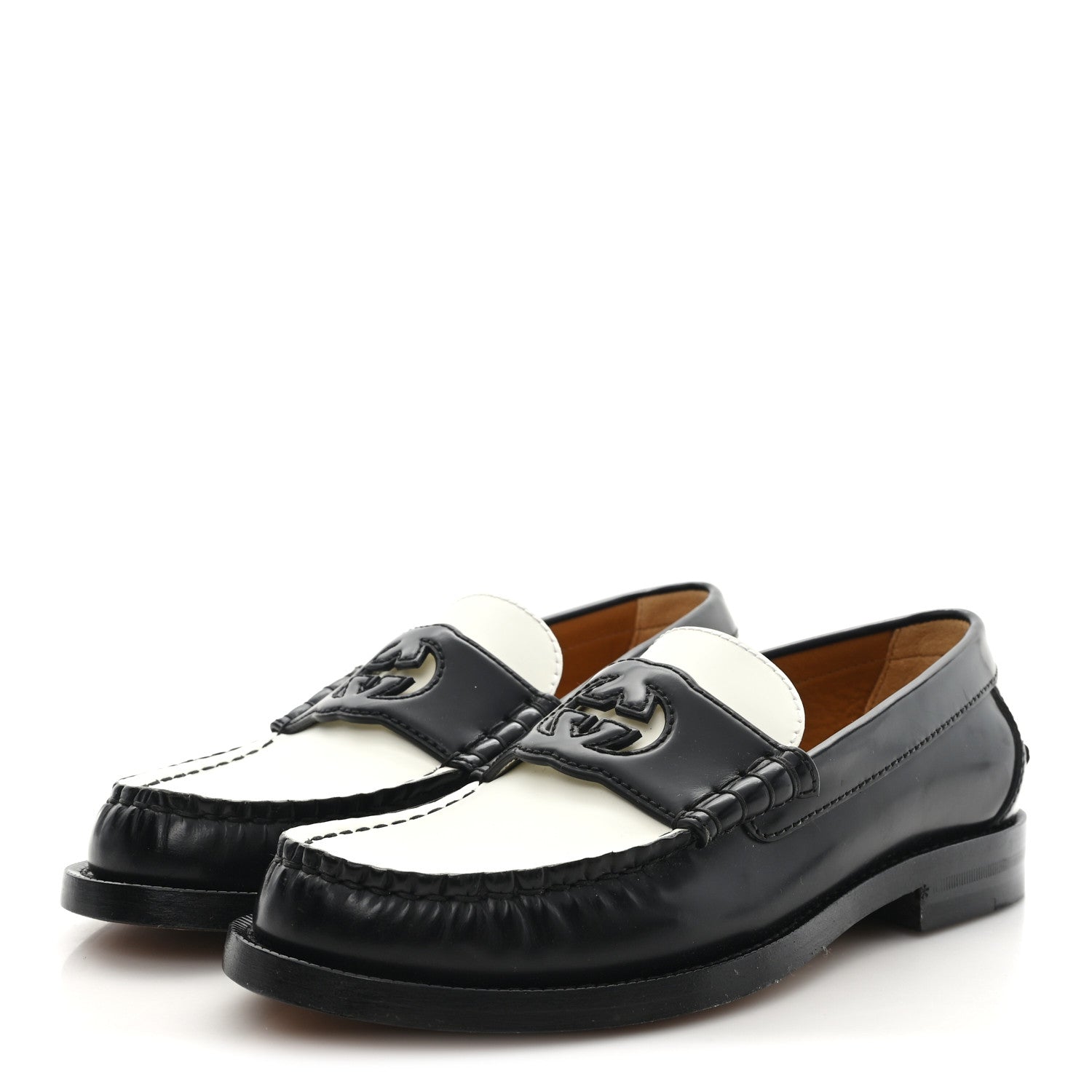 Millennial Ribot Cut Out Interlocking G Loafers 36 Black White