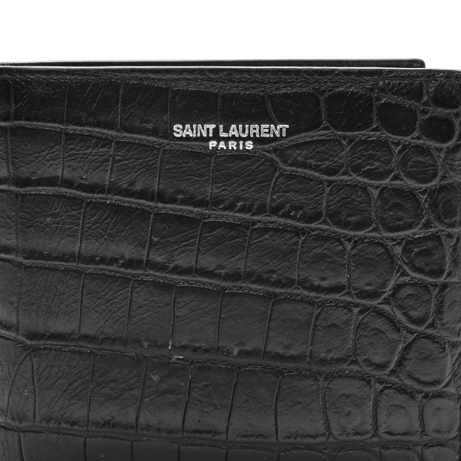 Calfskin Crocodile Embossed Paris East West Wallet Black