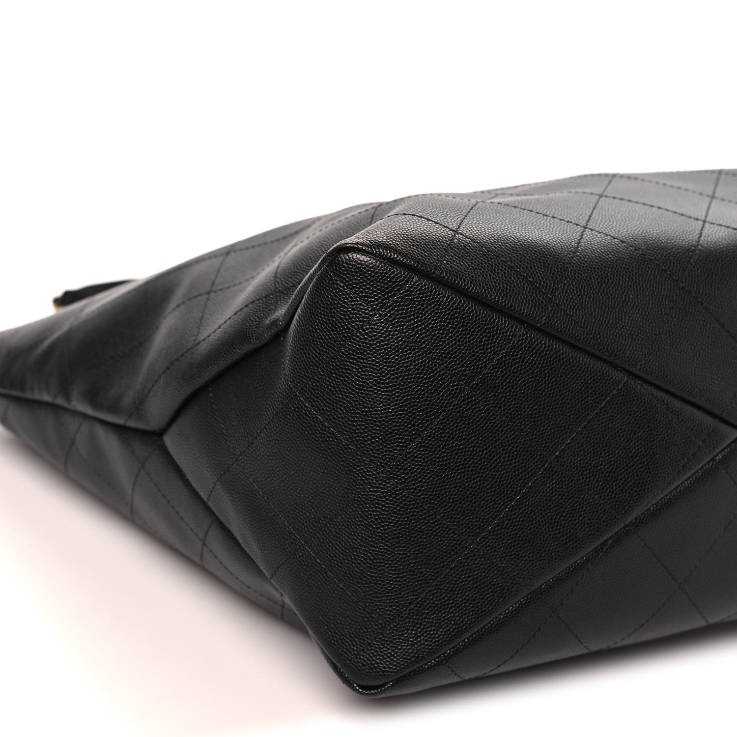 Shiny Caviar Stitched Softly Quilted Tote Black