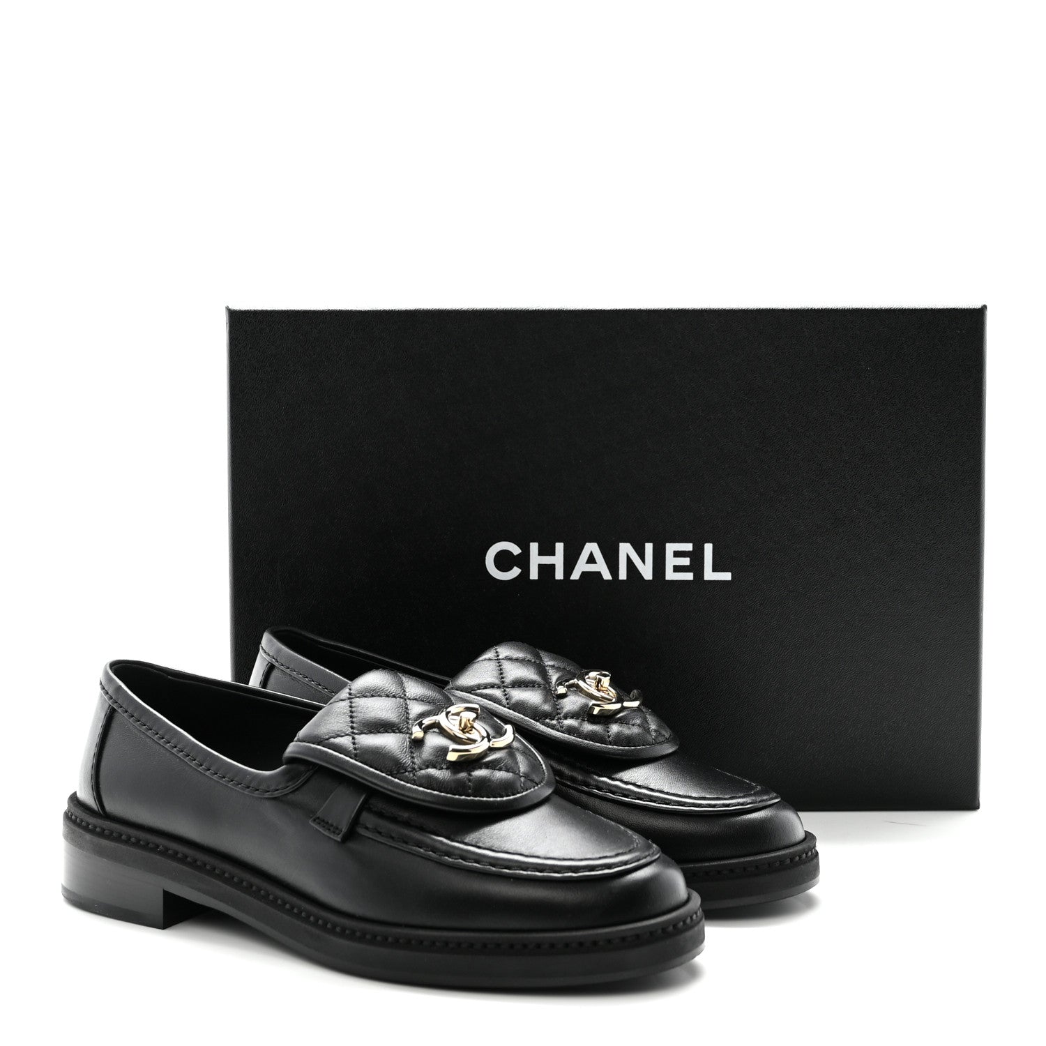Lambskin Quilted CC Turnlock Loafers 35 Black