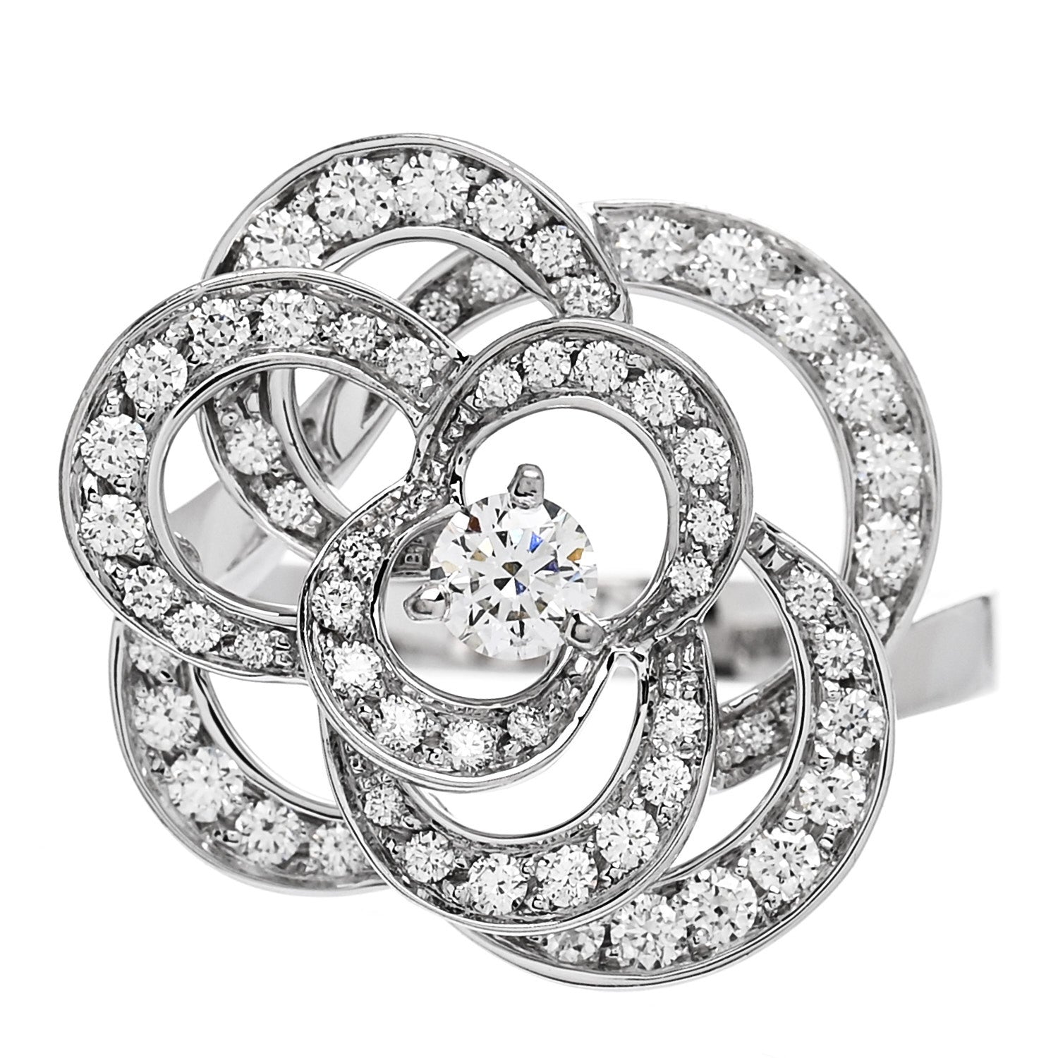 18K White Gold Diamond Fil de Camelia Ring 48 4.5