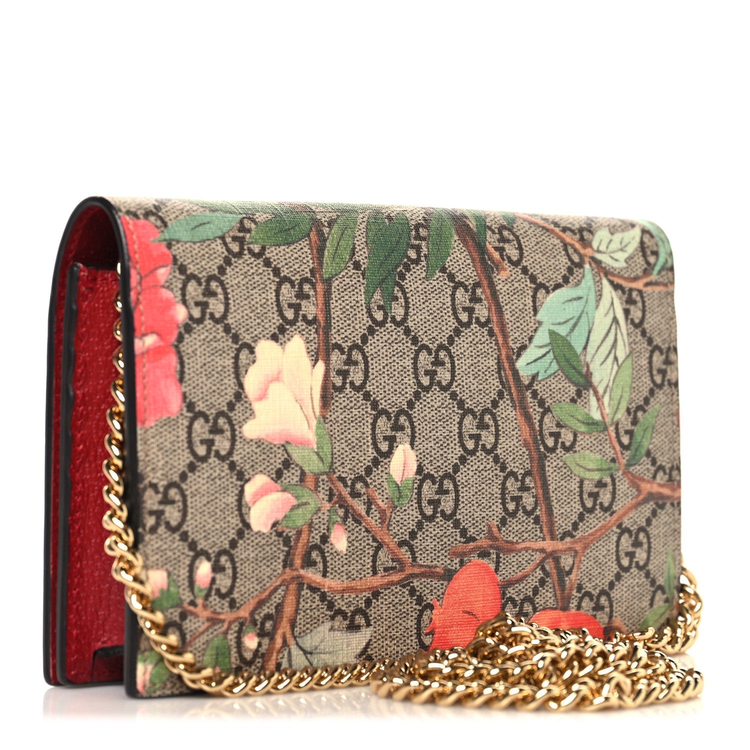 GG Supreme Monogram Tian Chain Wallet Beige Multicolor Red