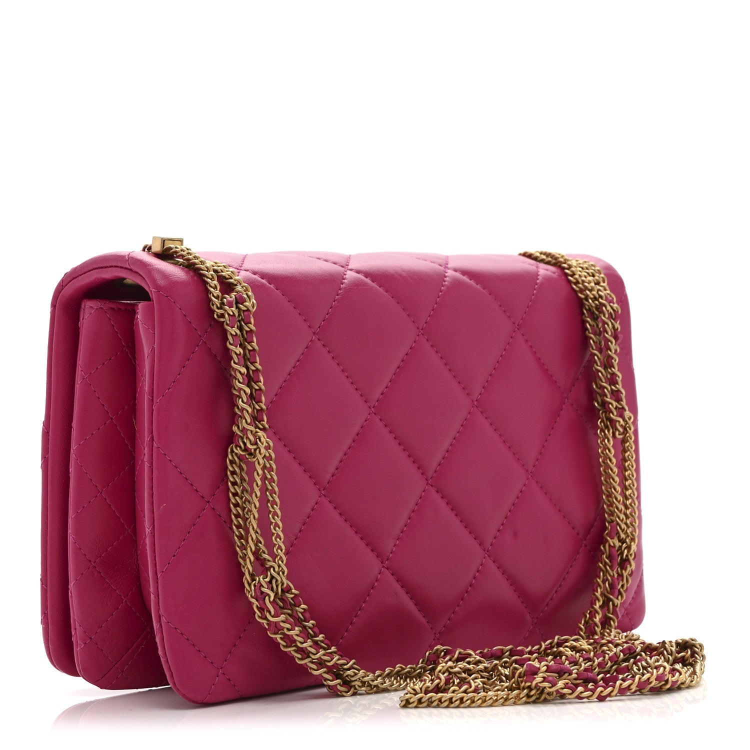 Lambskin Quilted On And On Small Chain Flap Fuchsia