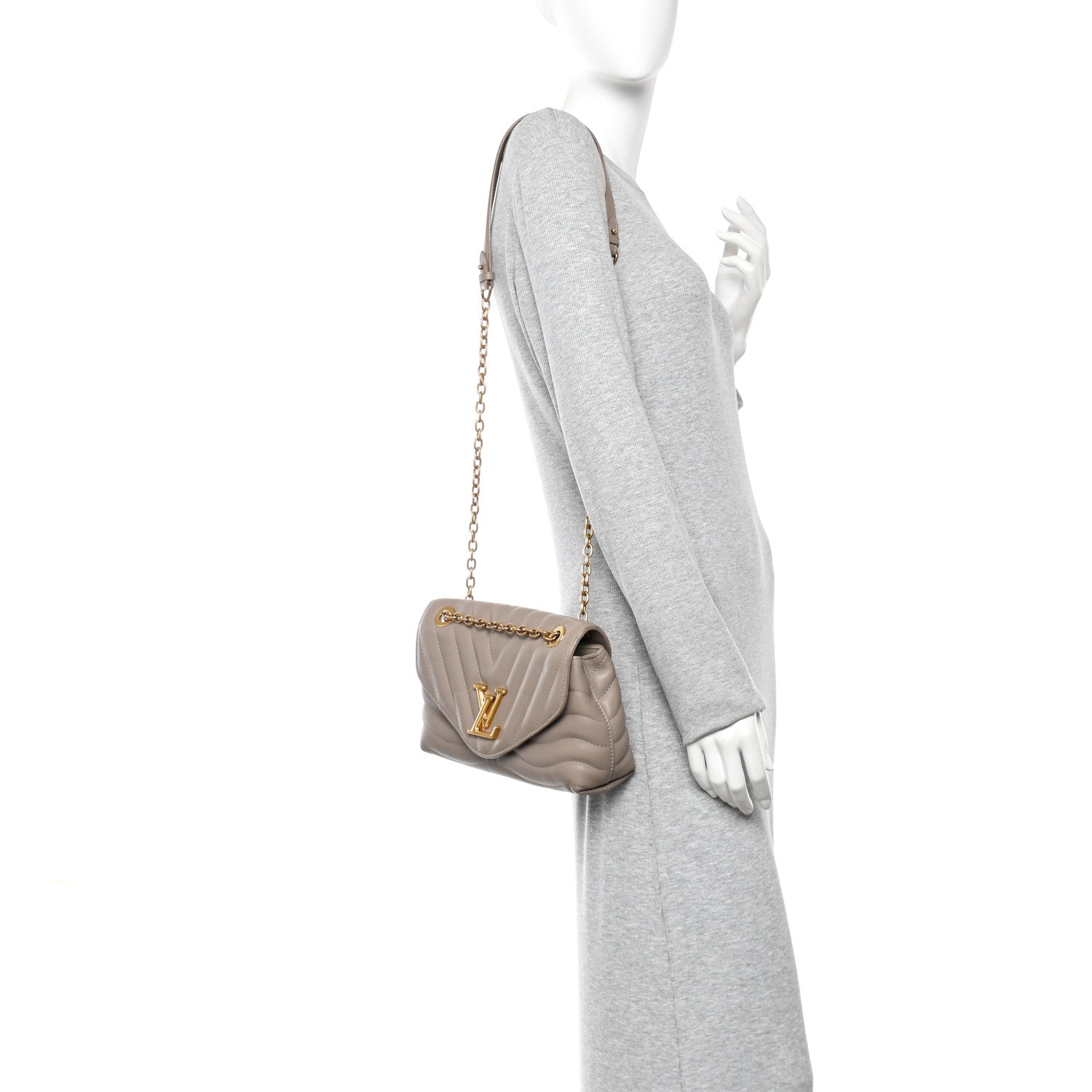 Calfskin LV New Wave Chain Bag Taupe