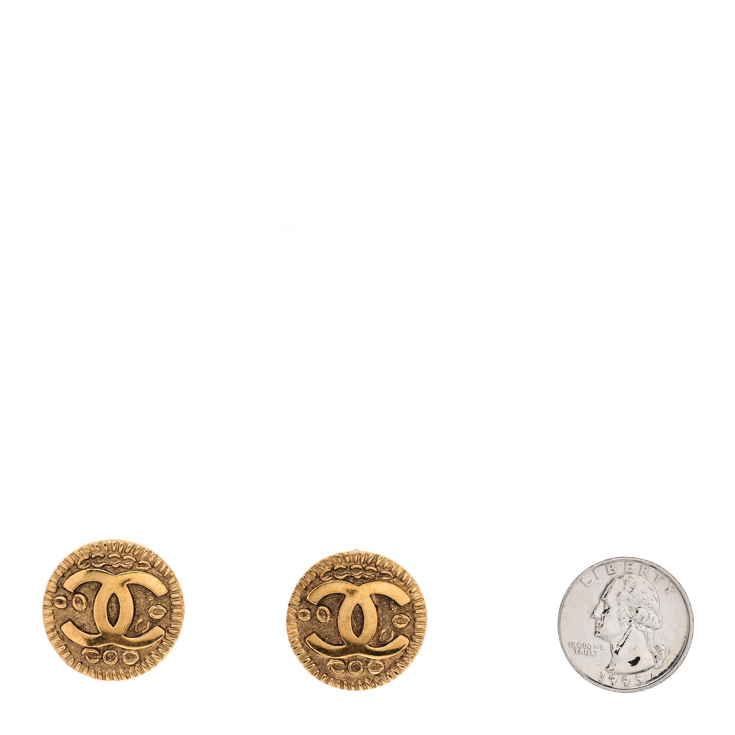 Round CC Clip On Earrings Gold