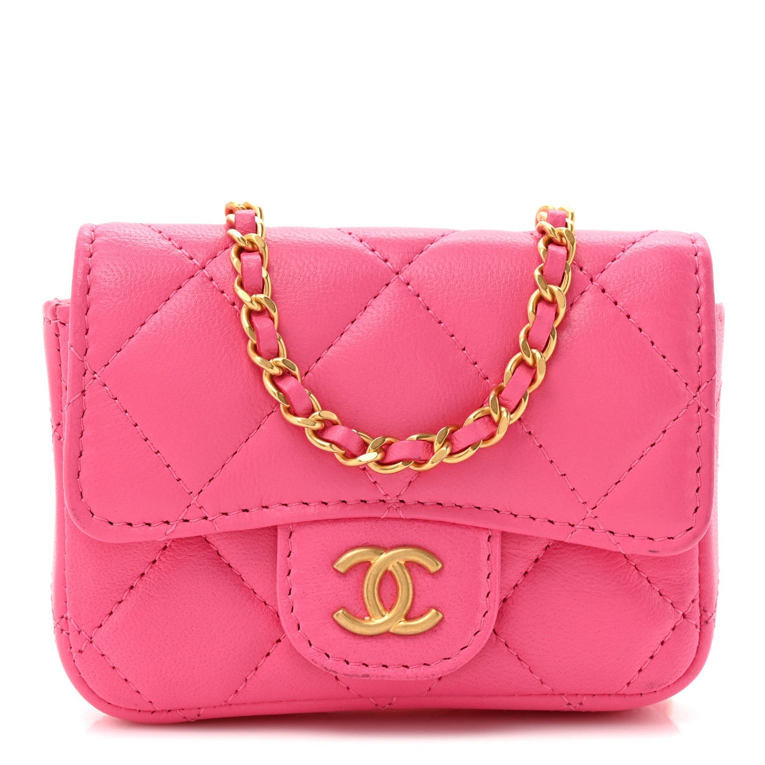 Lambskin Enamel Quilted Mini Chain Belt Bag Pink
