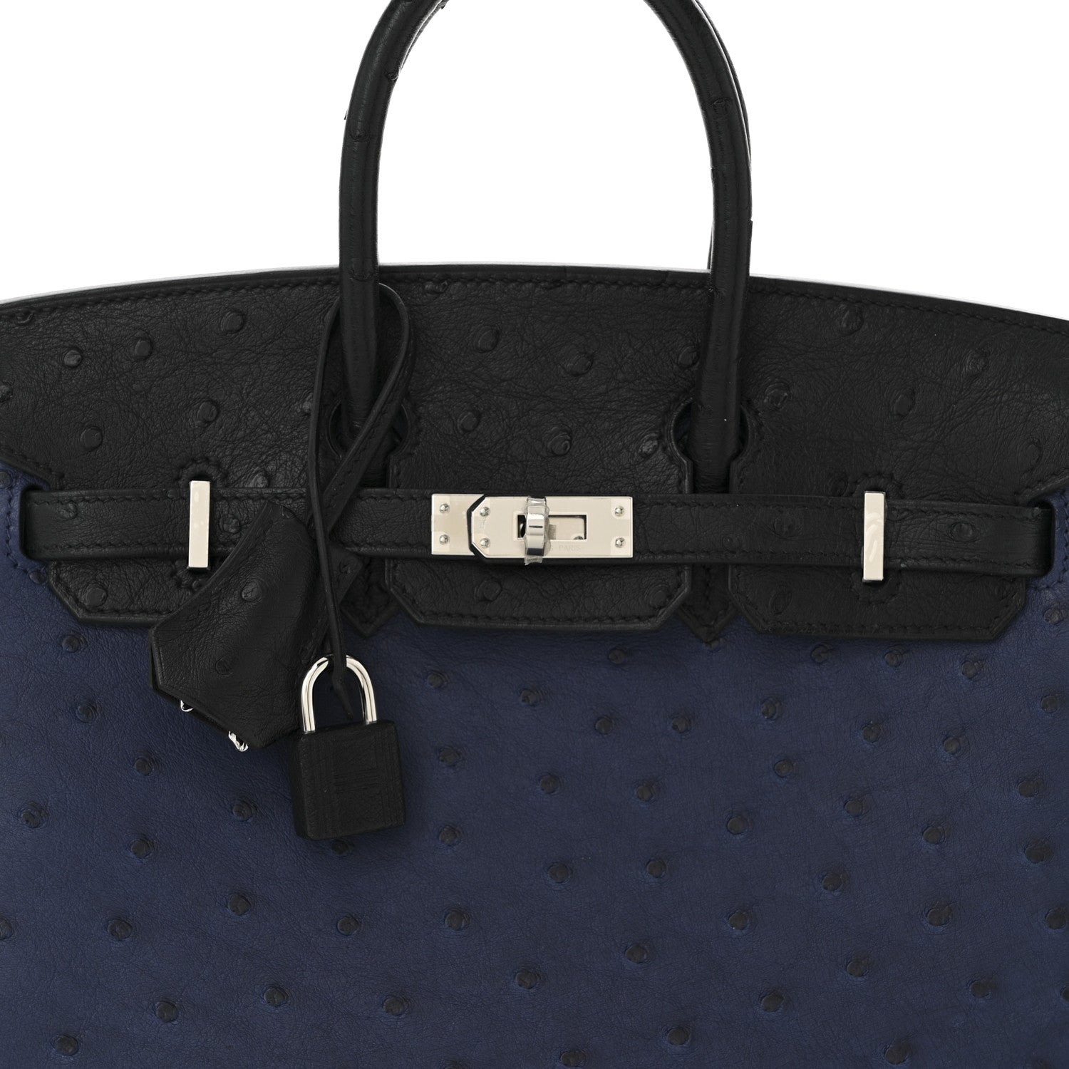 Ostrich Bi-Color Birkin 25 Bleu Iris Black