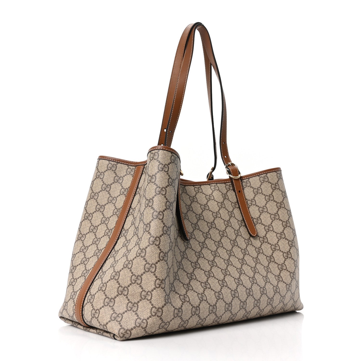 GG Supreme Monogram Emblem Large Tote Bag Beige Dark Brown