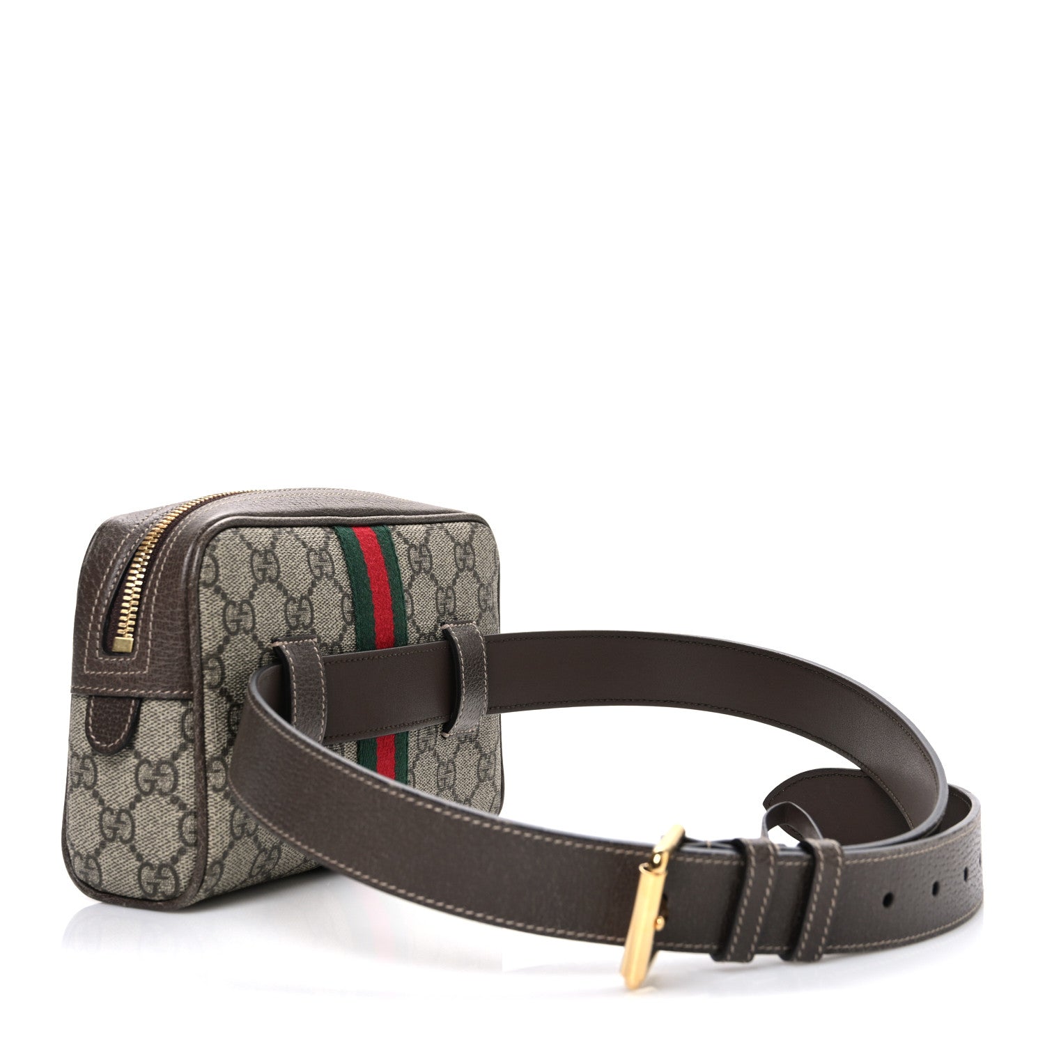 GG Supreme Monogram Web Small Ophidia Belt Bag 85 34 Dark Brown