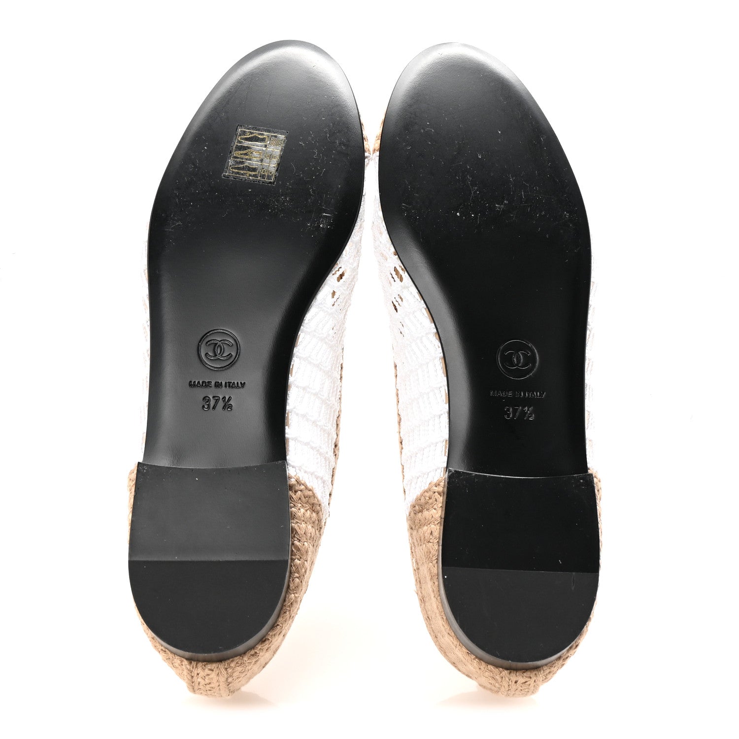 Raffia Cap Toe Ballerina Flats 37.5 White Beige