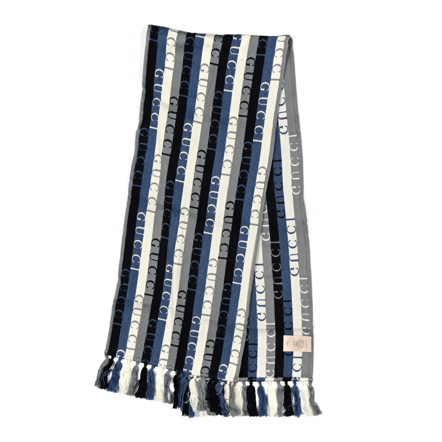 Wool Cotton Logo Wood Stripes Scarf Sky Blue