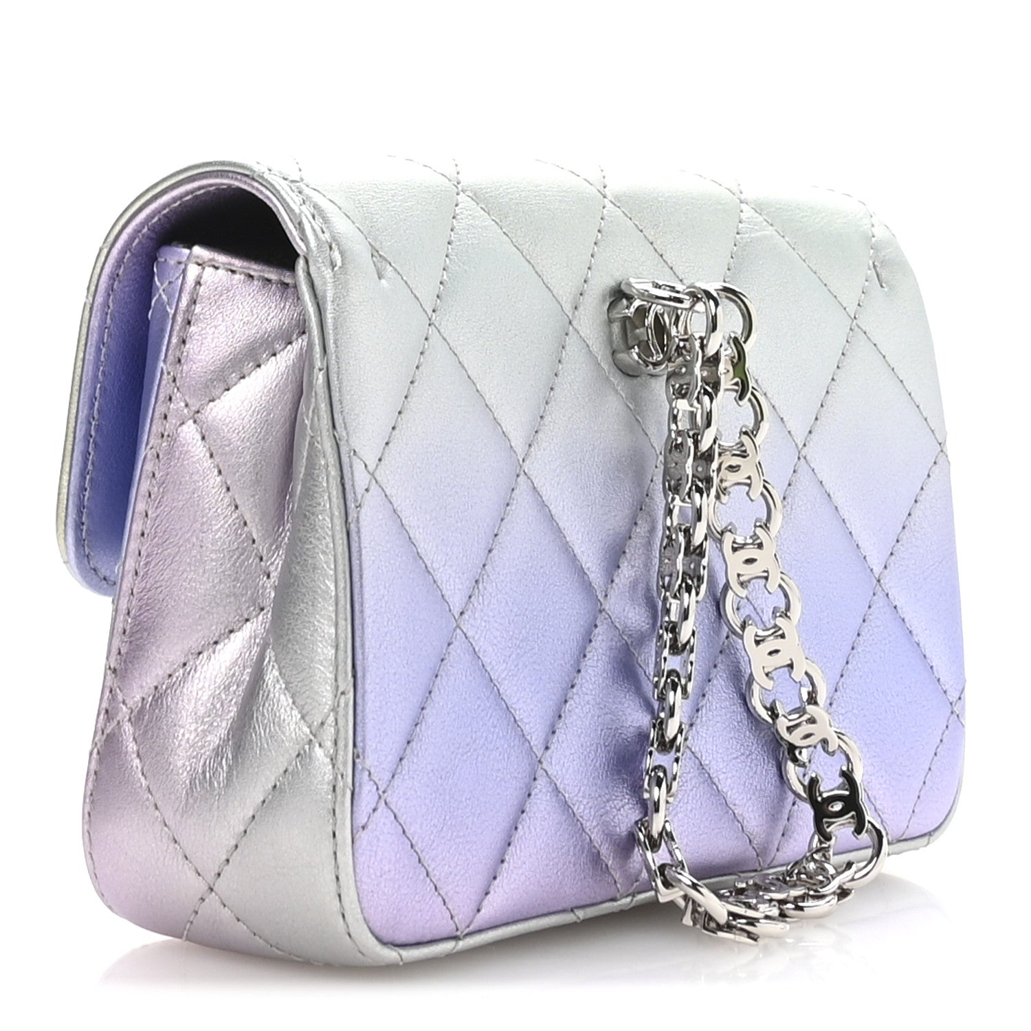 Gradient Metallic Calfskin Quilted Clutch Silver Blue Yellow Purple