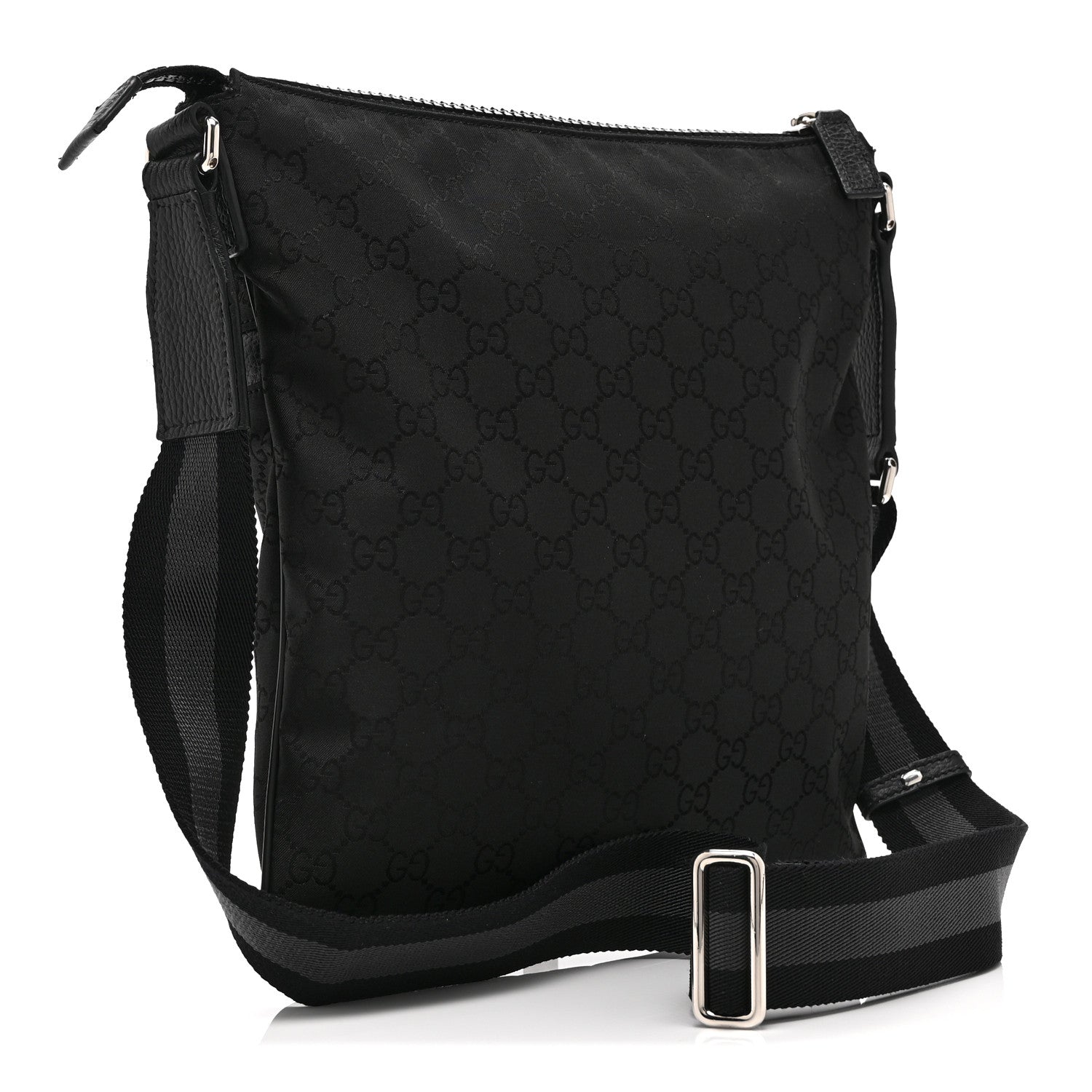 Nylon Monogram Small Flat Messenger Bag Black