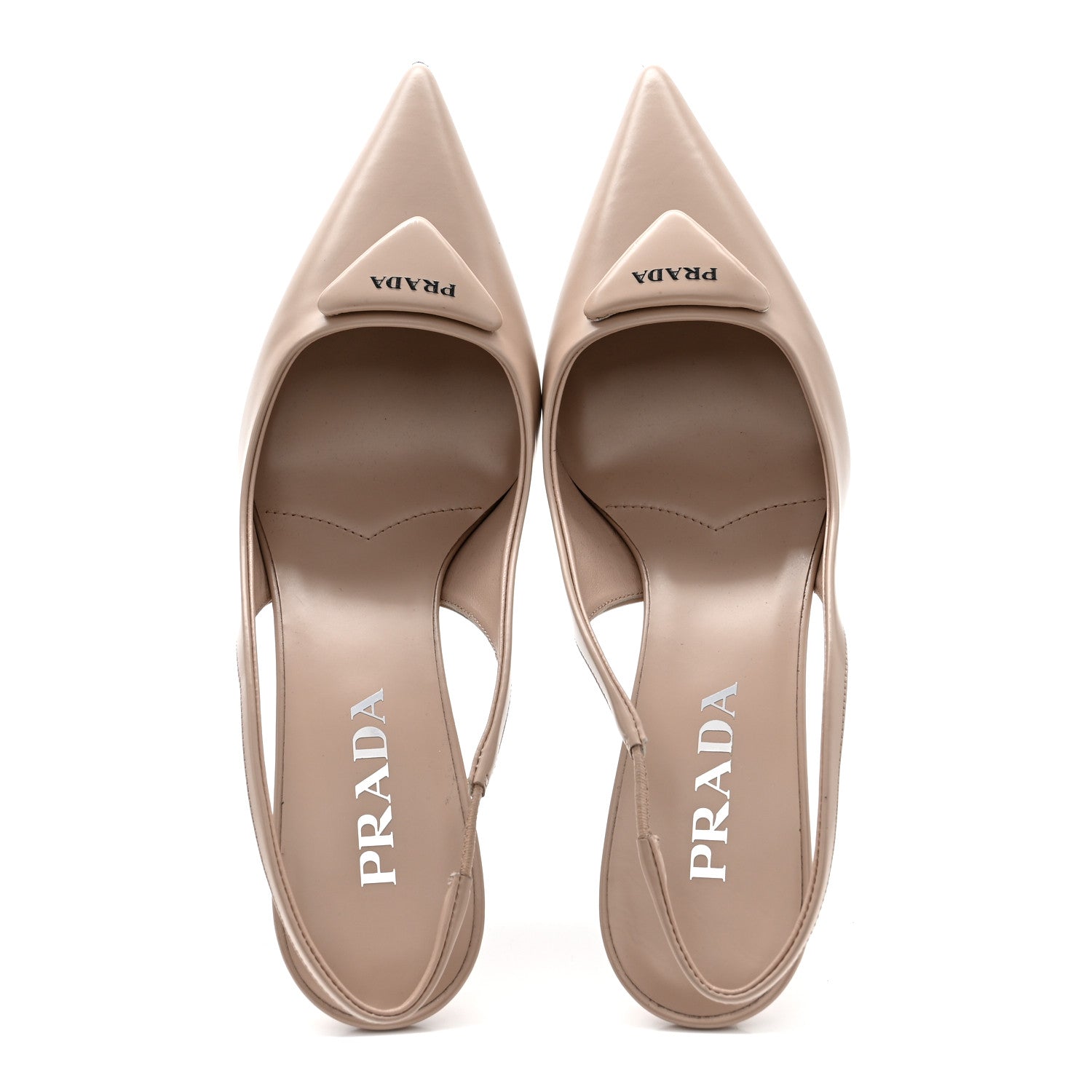 Spazzolato Triangle Logo Pointed Toe 75mm Slingback Pumps 38 Cipria