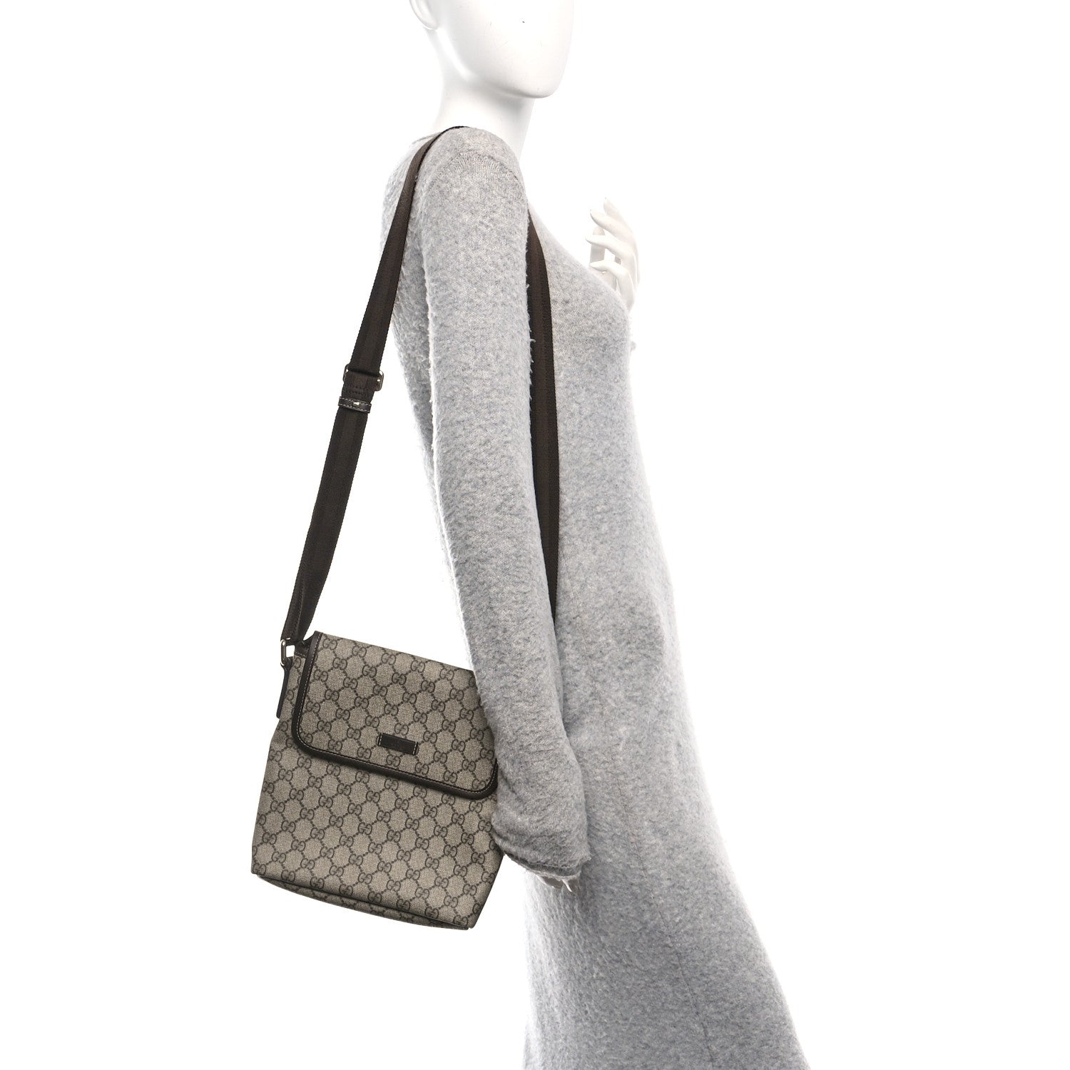 GG Supreme Monogram Selleria Calfskin Small Flap Messenger Bag Beige Ebony Cocoa Dark Chocolate