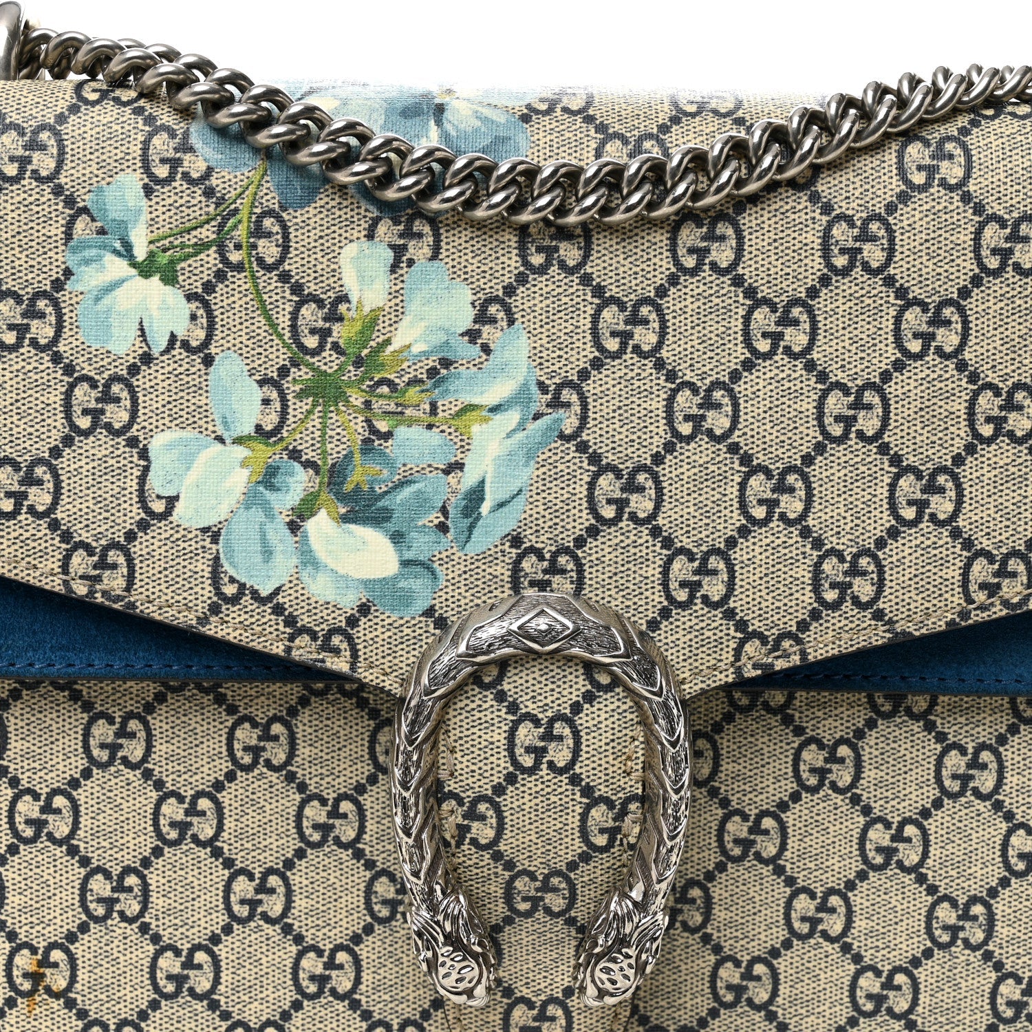 GG Supreme Monogram Blooms Medium Dionysus Shoulder Bag Beige Navy Vintage Blue