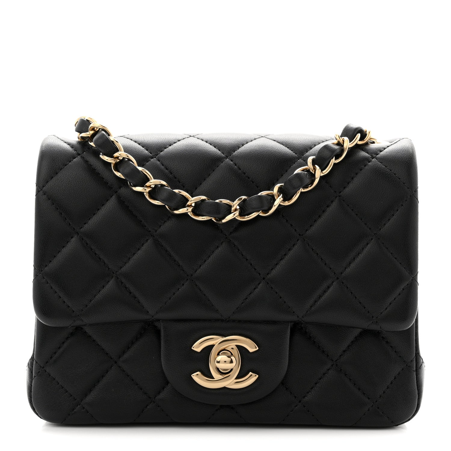 Lambskin Quilted Mini Square Flap Black
