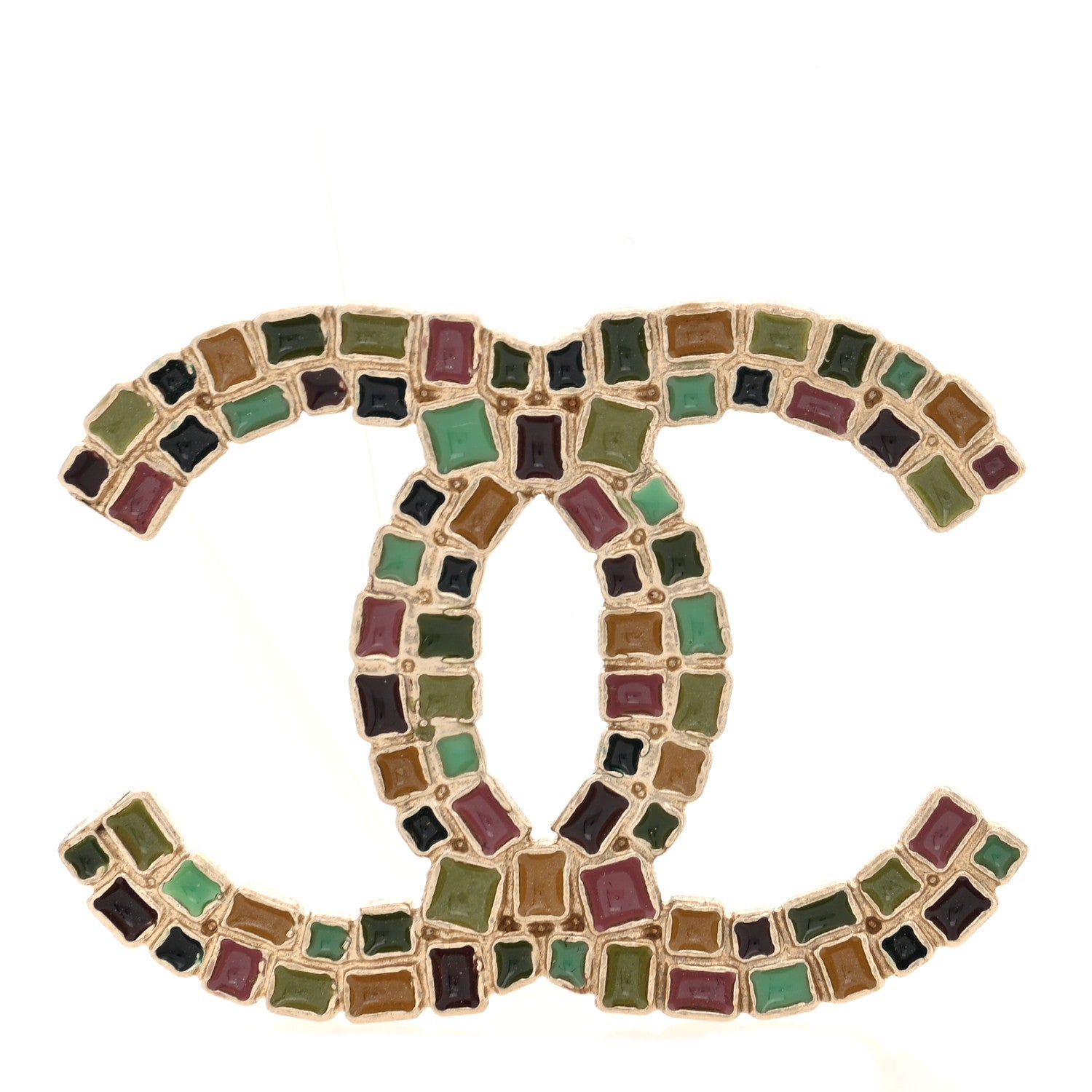 Enamel CC Brooch Gold Multicolor