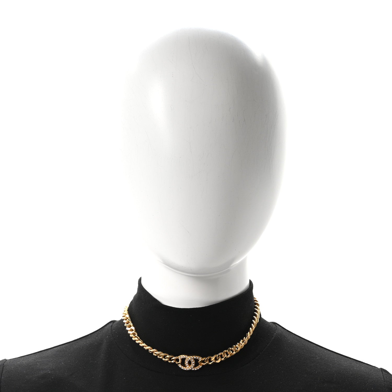 Metal Crystal Textured CC Chain Choker Necklace Gold