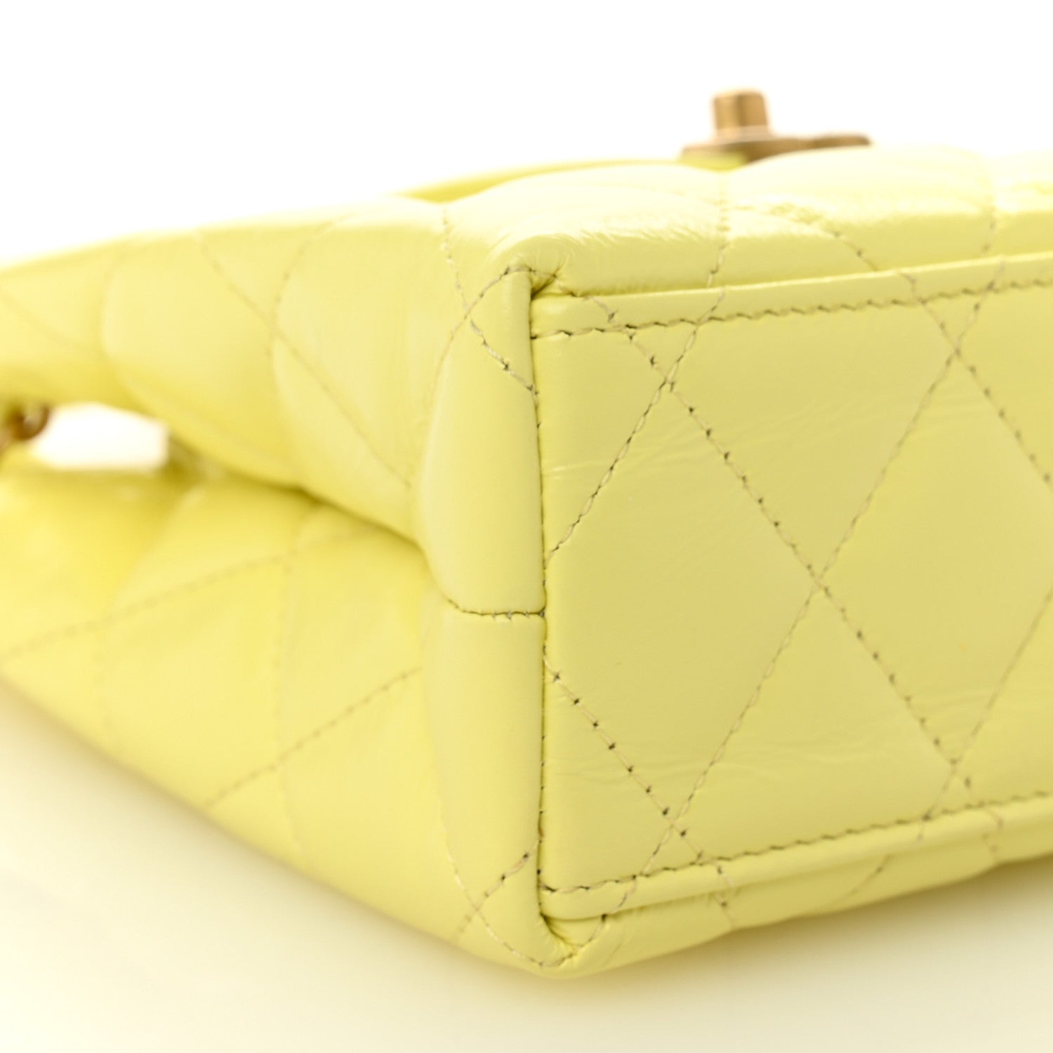 Shiny Aged Calfskin Quilted Nano Kelly Shopper Light Yellow