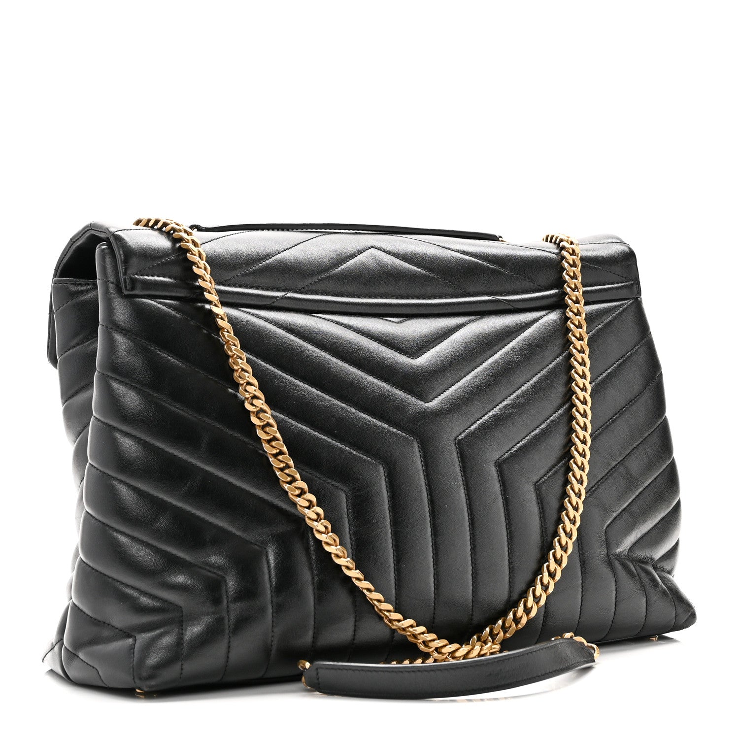 Calfskin Y Quilted Monogram Large Loulou Chain Satchel Black