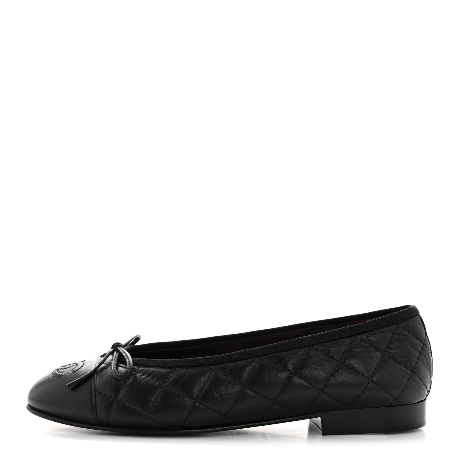 Aged Calfskin Quilted CC Cap Toe Ballerina Flats 35.5 Black