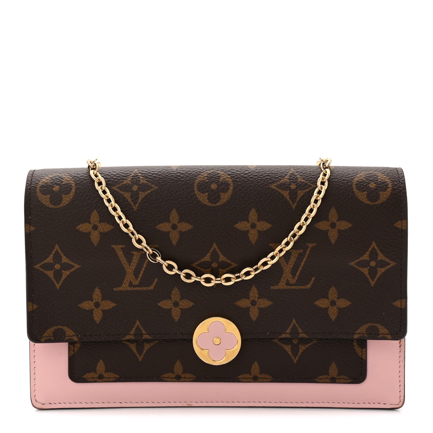 Monogram Flore Chain Wallet Rose Ballerine