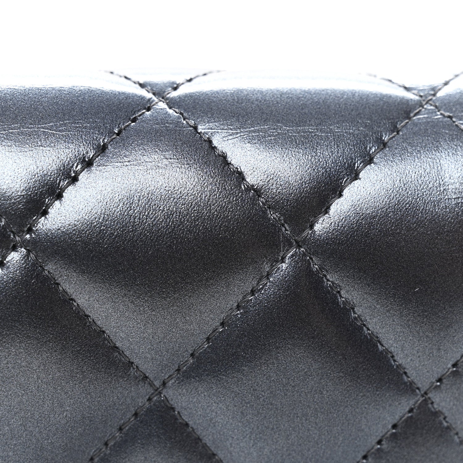 Metallic Lambskin Quilted Large Gusset Flap Wallet Dark Blue
