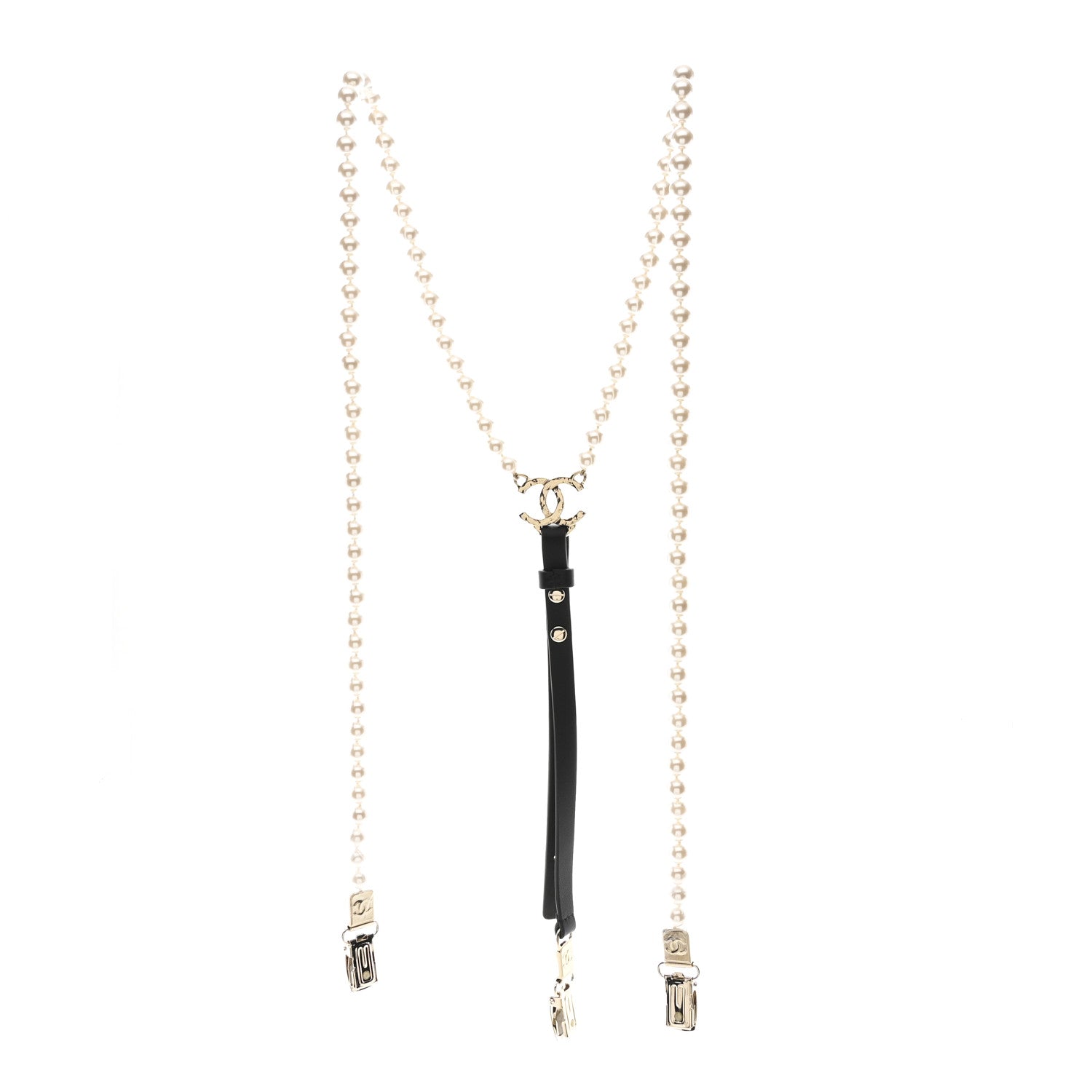 Calfskin Pearl CC Suspenders M Black Pearly White