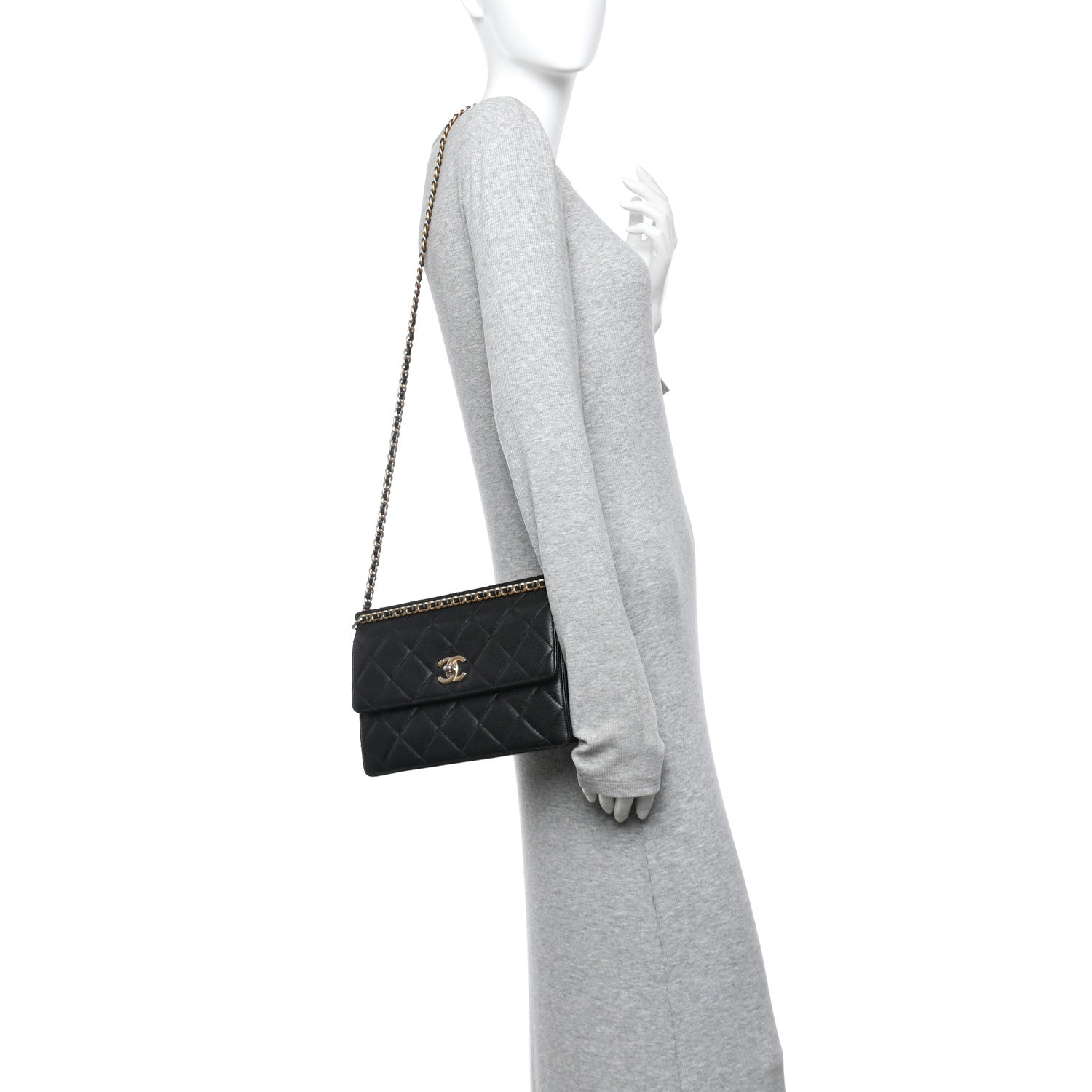 Caviar Quilted Chain Frame Flap Black