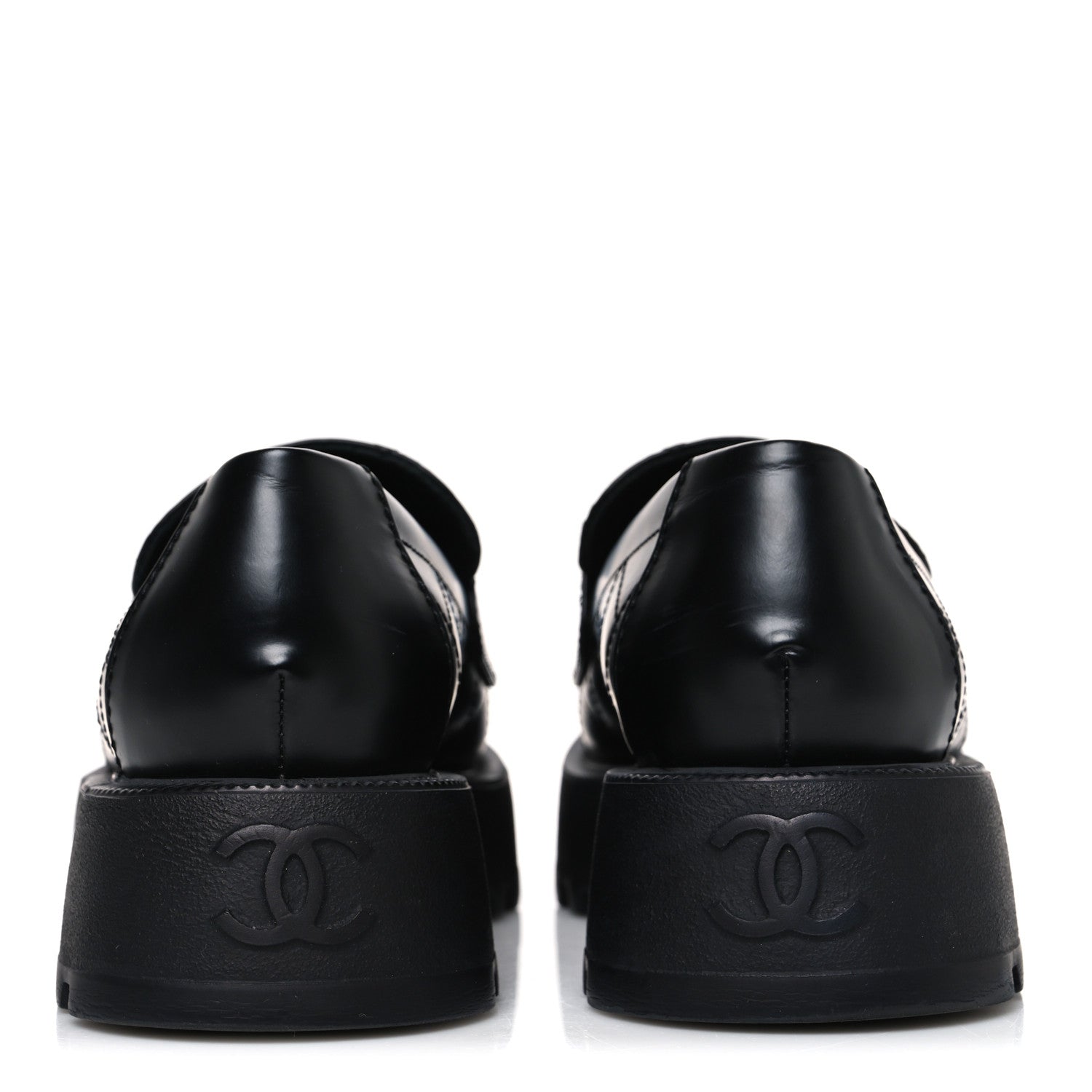 Calfskin Stitched CC Loafers 37.5 Black