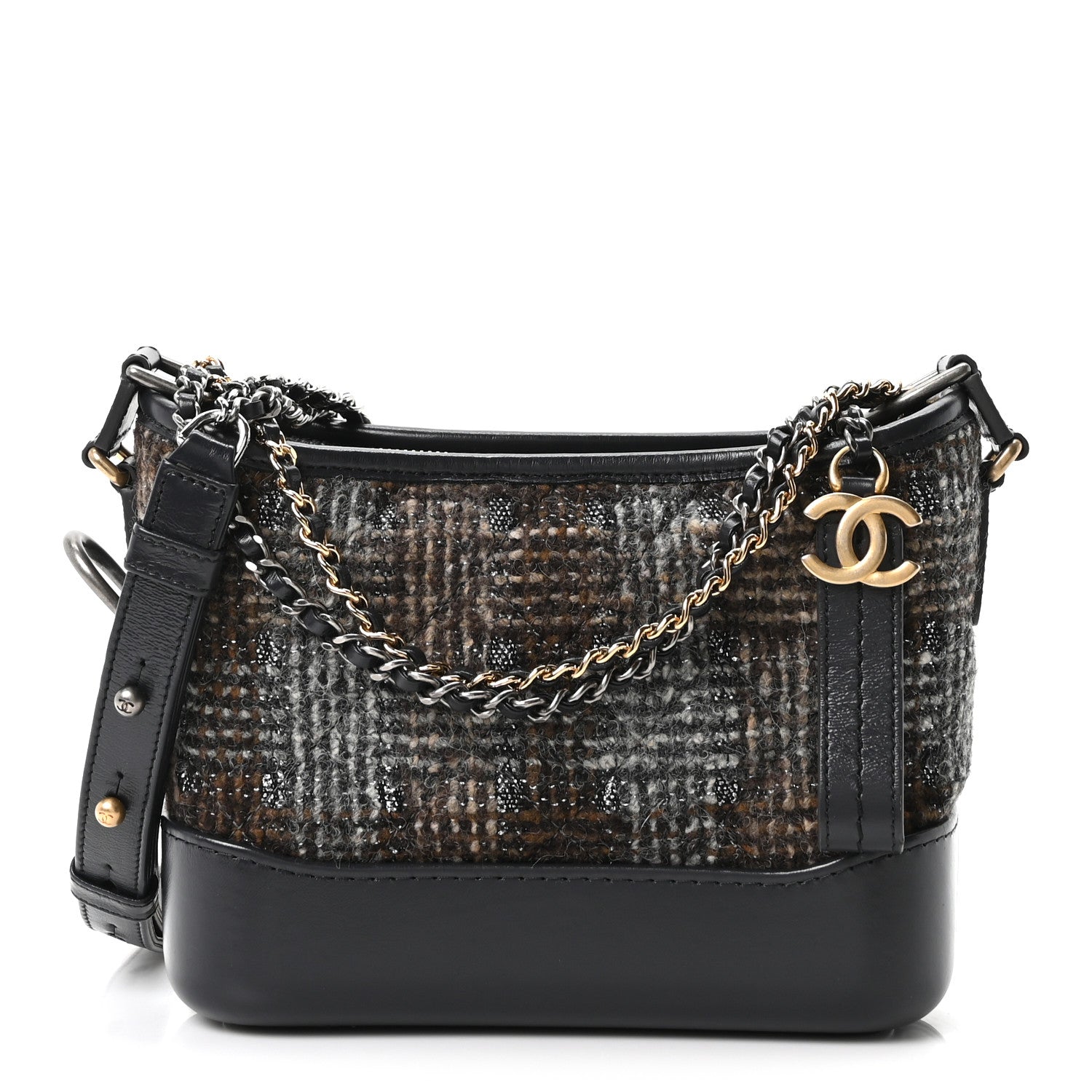 Tweed Calfskin Small Gabrielle Hobo Brown
